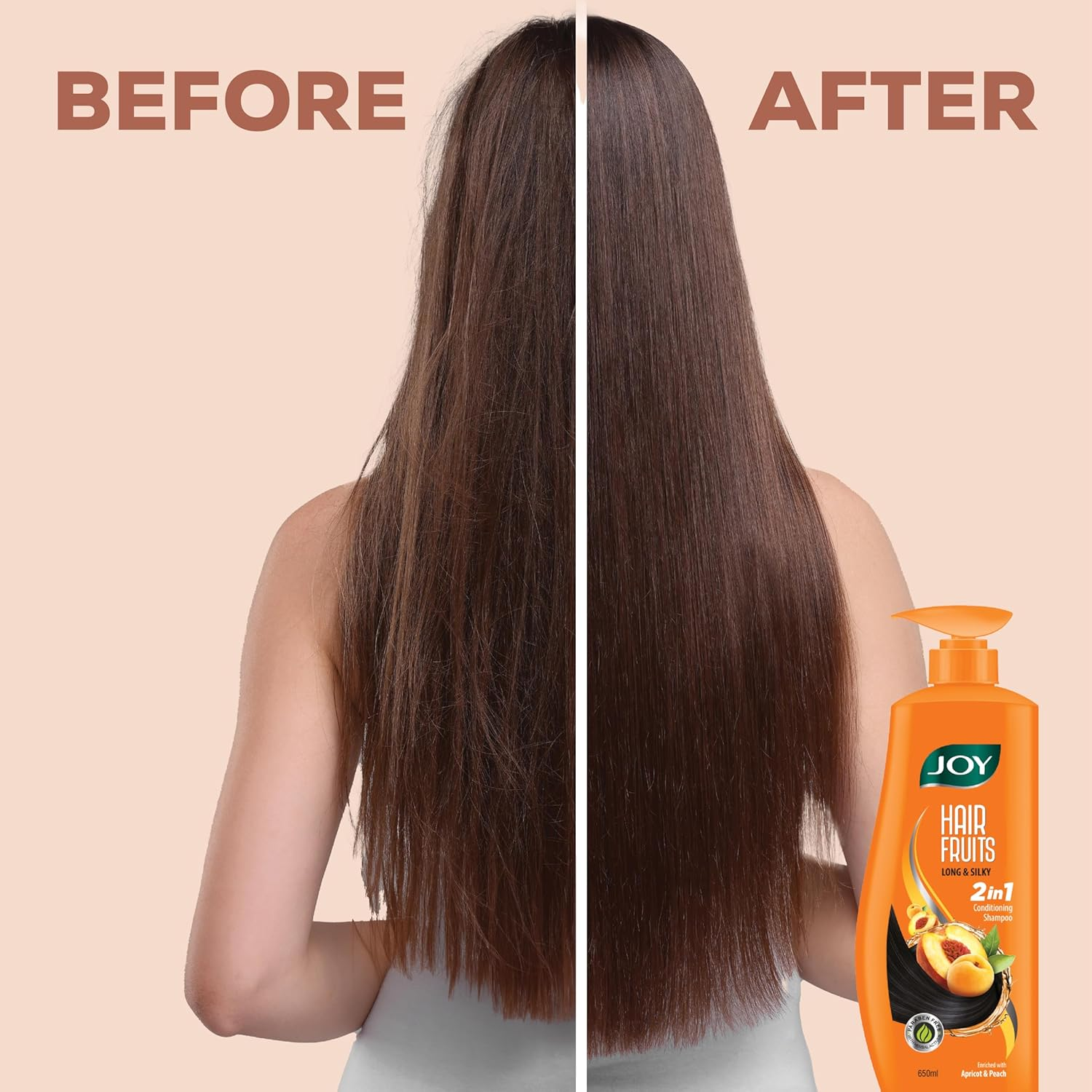Joy Hair Fruits Long & Silky Conditioning Shampoo Enriched with Apricot & Peach, 650 Ml image number 5