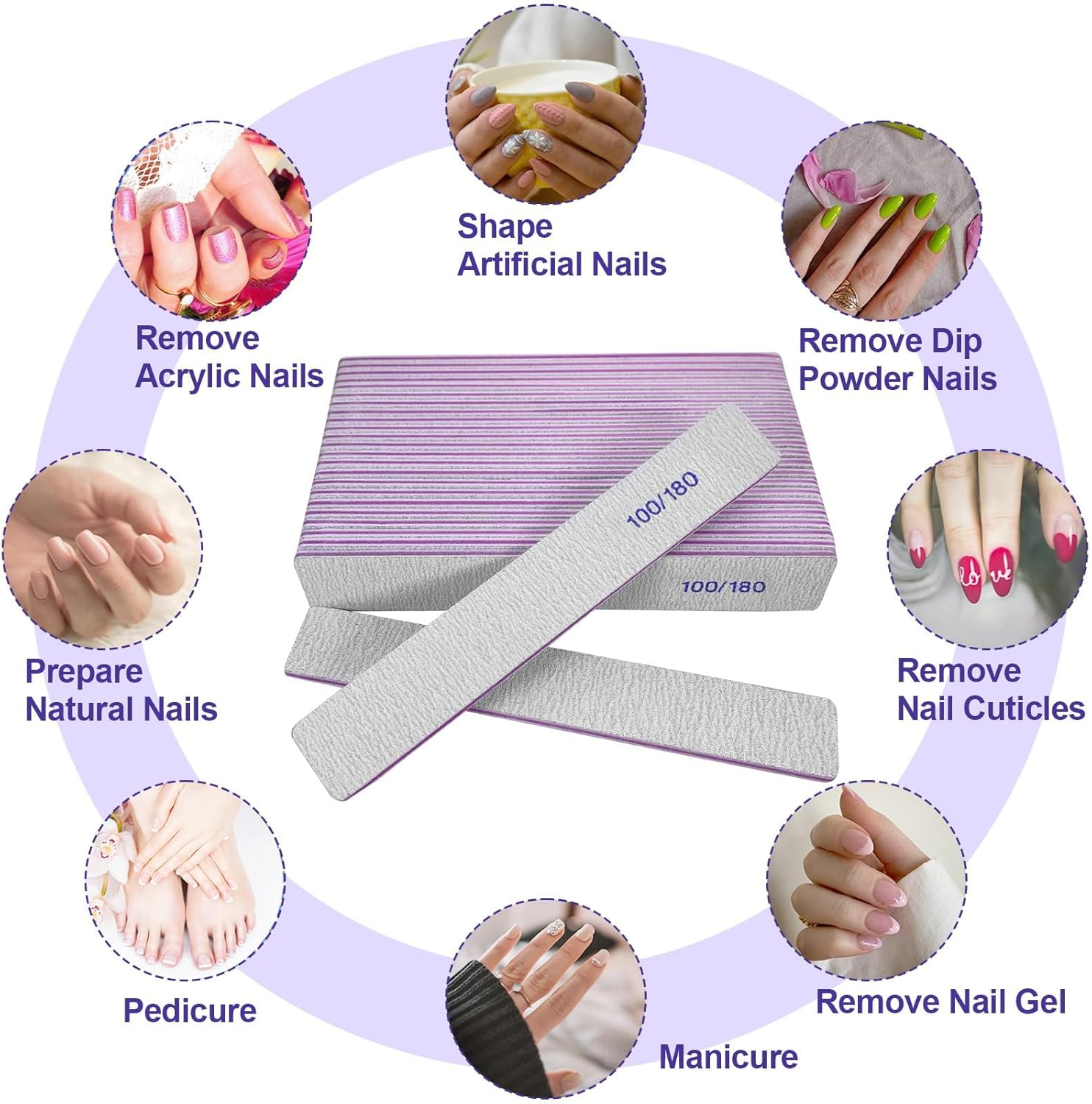 Nail File, 25 Pcs, 100/180, Grits Nail File, Professional Double Sided Emory Boards Manicure Tool, Reusable Washable, for Acrylic Nails and Natural Nails image number 3