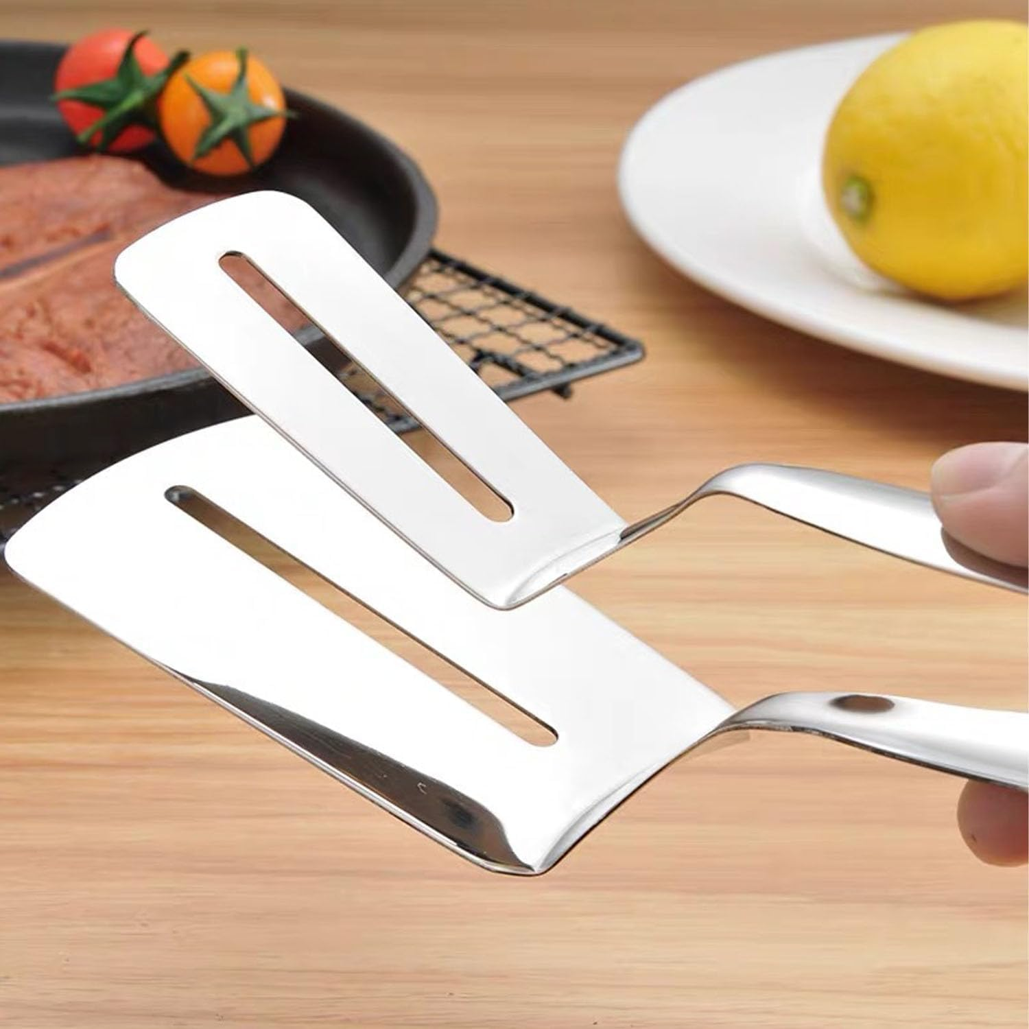 Stainless Steel Spatula Tongs Steak Clamps,Ideal for Steak, Fish, Chicken Nuggets and BBQ as a Kitchen Grill Clip Tool(2Pcs) image number 2