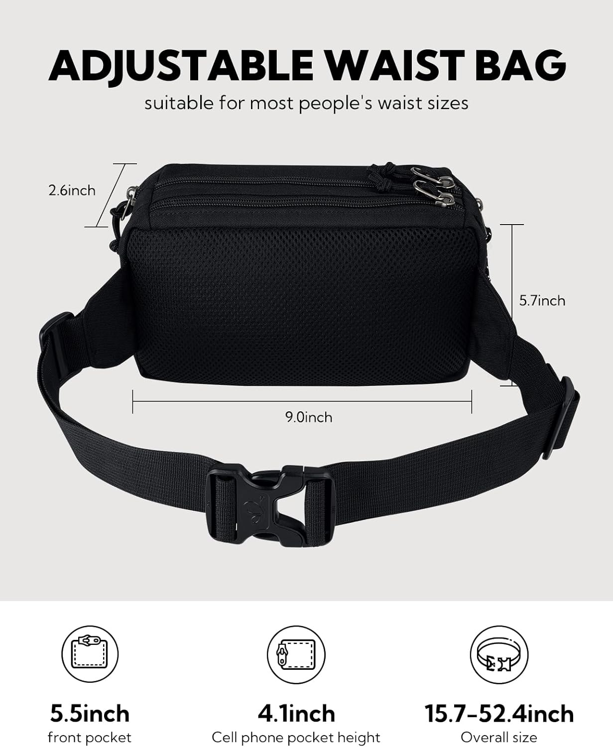 WATERFLY Large Crossbody Fanny Pack: Sports Walking Waist Bag Runner Belt Bum Bag Hip Fannie Pack Woman Man for Hiking Jogging