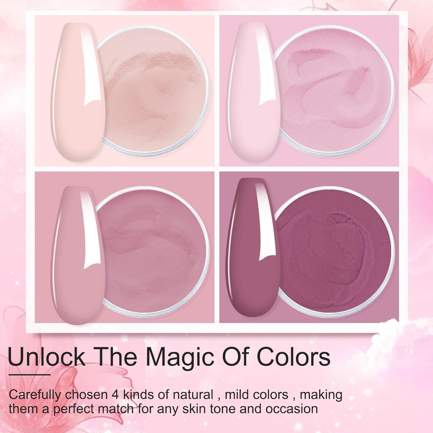 Honey Joy Dip Powder Nail Kit Starter, 4 Colors Light Pink Nude Skin Tone Dipping Powder Liquid Set with Base Top Coat Activator for Nail Art Manicure Salon DIY No LED Nail Lamp Needed, Dip-7Pcs-05 image number 6