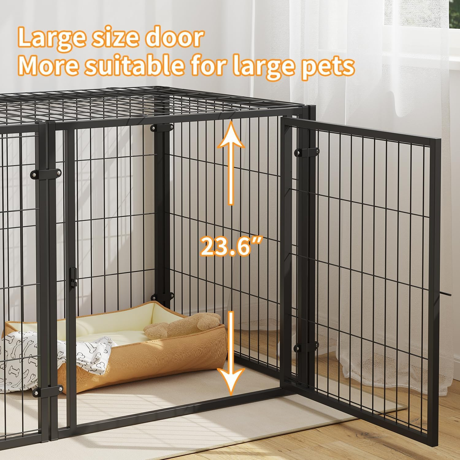 Heavy Duty Large Dog Crate - 48" L X 24" H, Big Dog Crate, Puppy Playpen, Indoor Outdoor, XL, Black