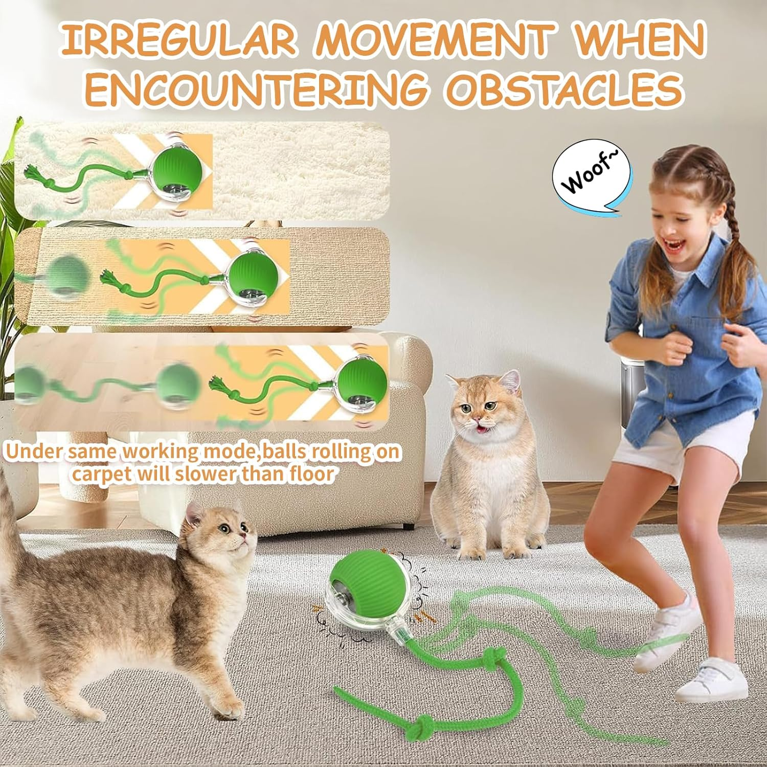Cat'S Toy, Interactive Cat & Dog Toys for Indoor, 2025 New Agility Move Cat Balls, Automatic Cat/Kitten Toys for Bored Indoor Adult Cats, Motion Activated Cat Balls, Cat'S Favorite Gift (Green) image number 6