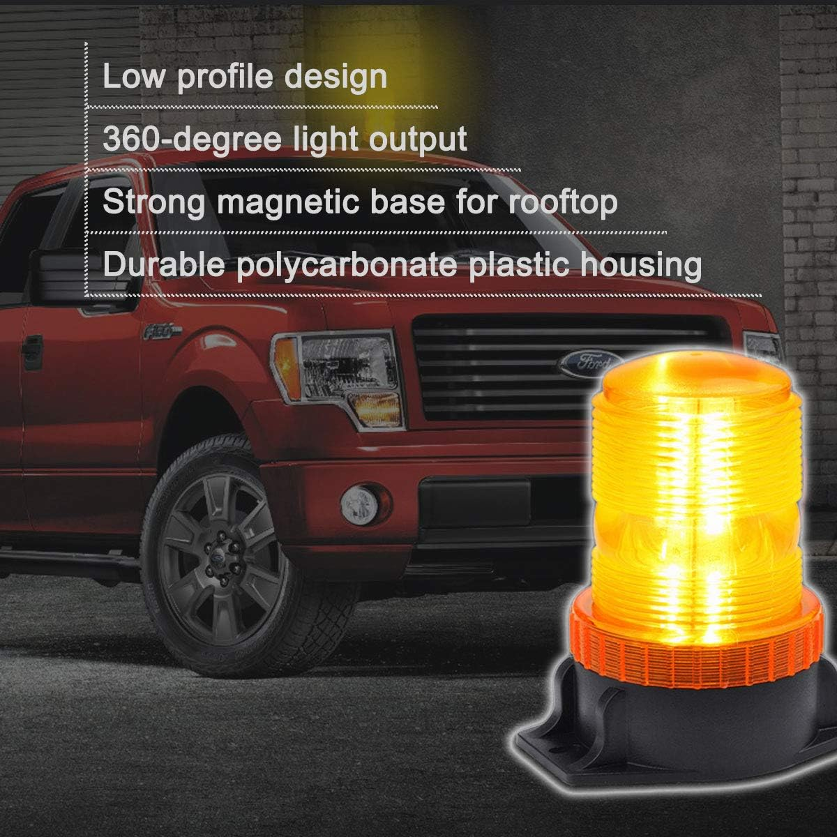 12V-24V Magnetic Amber LED Emergency Warning Flashing Safety Strobe Beacon Light for Golf Cart Tow Truck Tractor Forklift SUV Utility Car Construction Vehicle image number 4