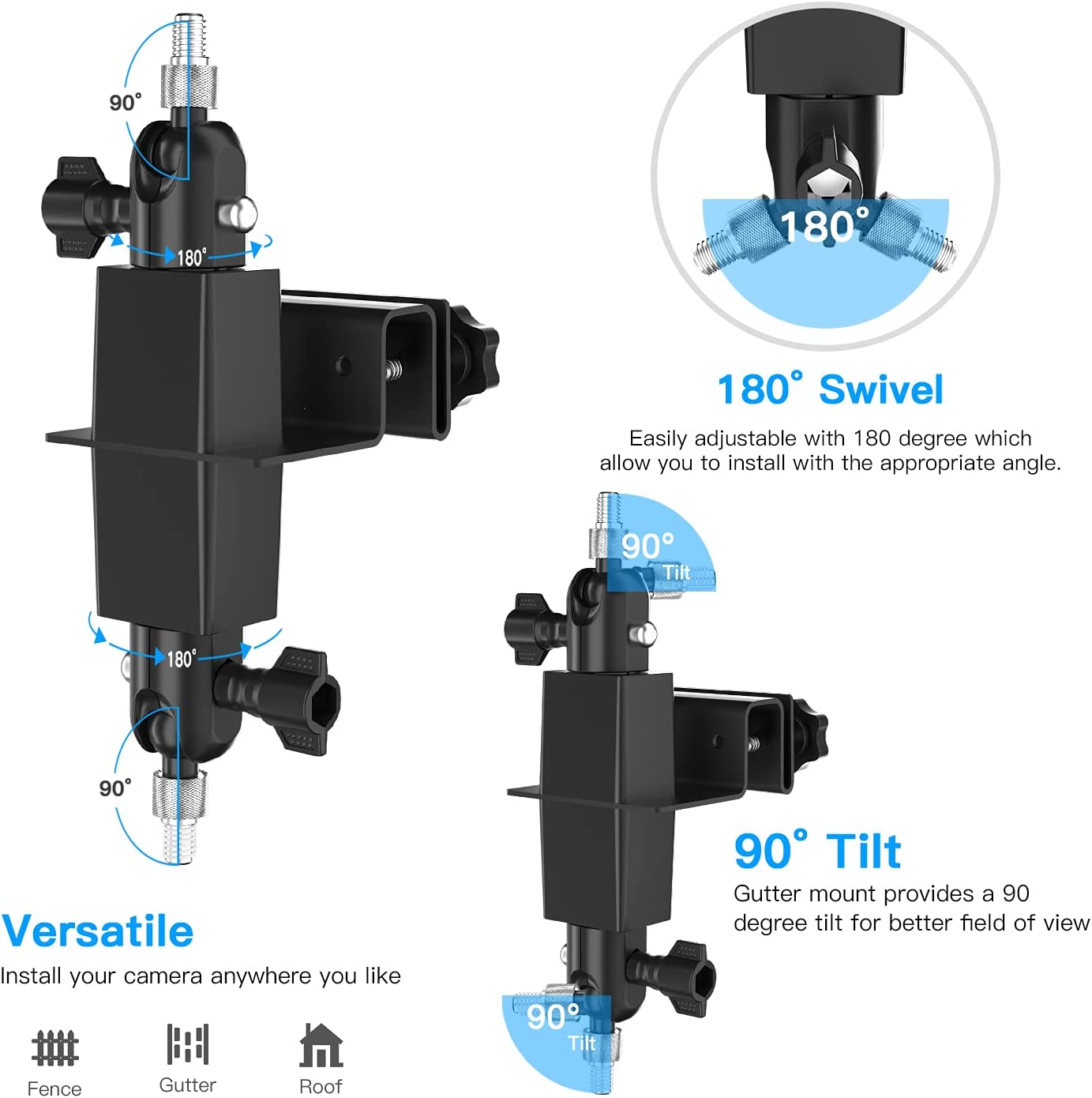 HOLACA 2 in 1 Two-Way Gutter Mount for Eufy Cam 3(S330),S230,S220,E20/E40/Eufy2/2Pro/3C/2C Pro/Eufy E and Solar Panel- Arlo Accessories Outdoor Mount(1Pack Black) (Black) image number 3