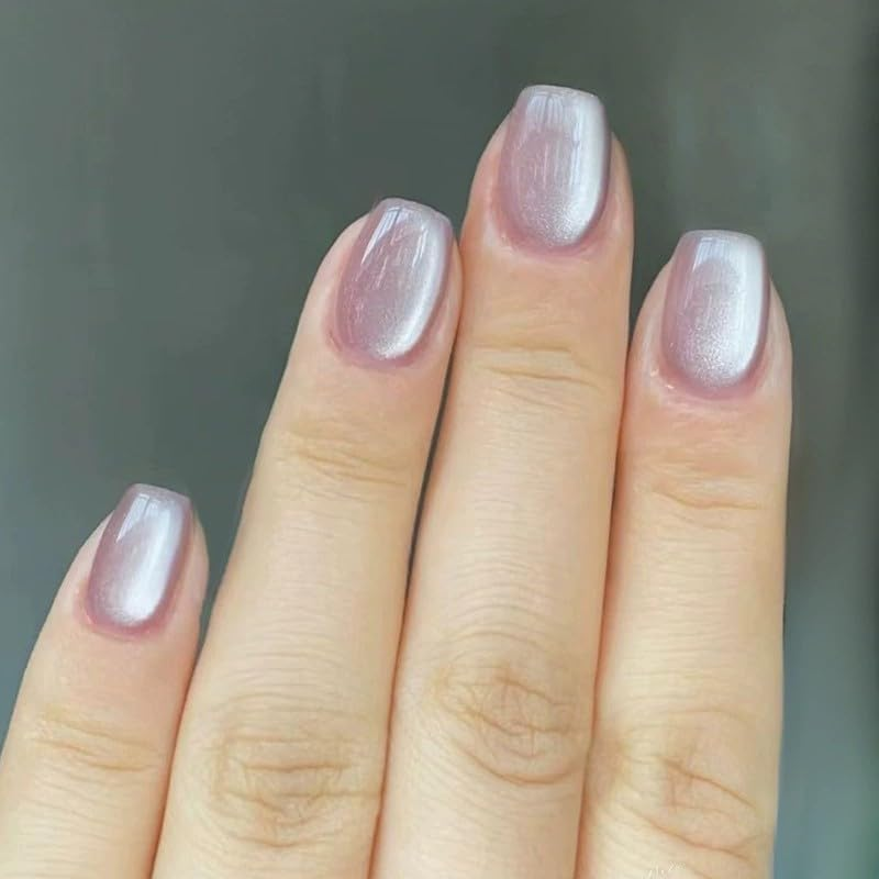 Pack of 30 French Press on Nails Short Coffin Artificial Nails Gilded Cat Eye Fingernails for Sticking Deep Brown Dyeing Adhesive Nails Set Acrylic Nail Tips Women Spring Summer Nail Accessories