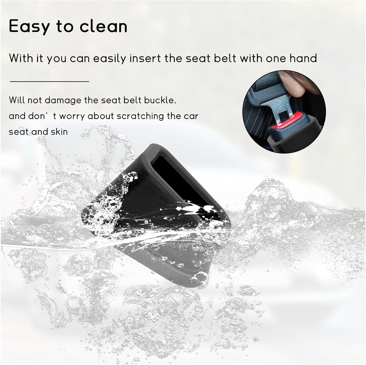 2 PCS Car Seat Belt Buckle Holder, Silicone Auto Seatbelt Buckle Booster, Easy Access Seat Belt Buckle Guard Cover for Kids, Universal Safety Seat Accessories for Most Cars (Black, One Size) image number 2