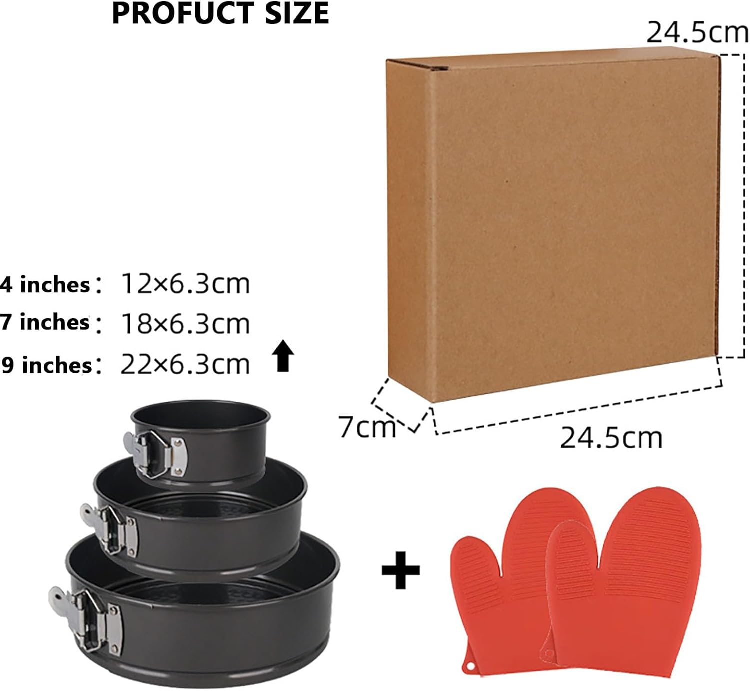 YAKESD 3Pcs Cake Pan Set with 2 Gloves - Non-Stick round Cake Pans for Baking, Cheesecake Pan with Removable Base - Set of 3 (12Cm, 18Cm, 22Cm) image number 6