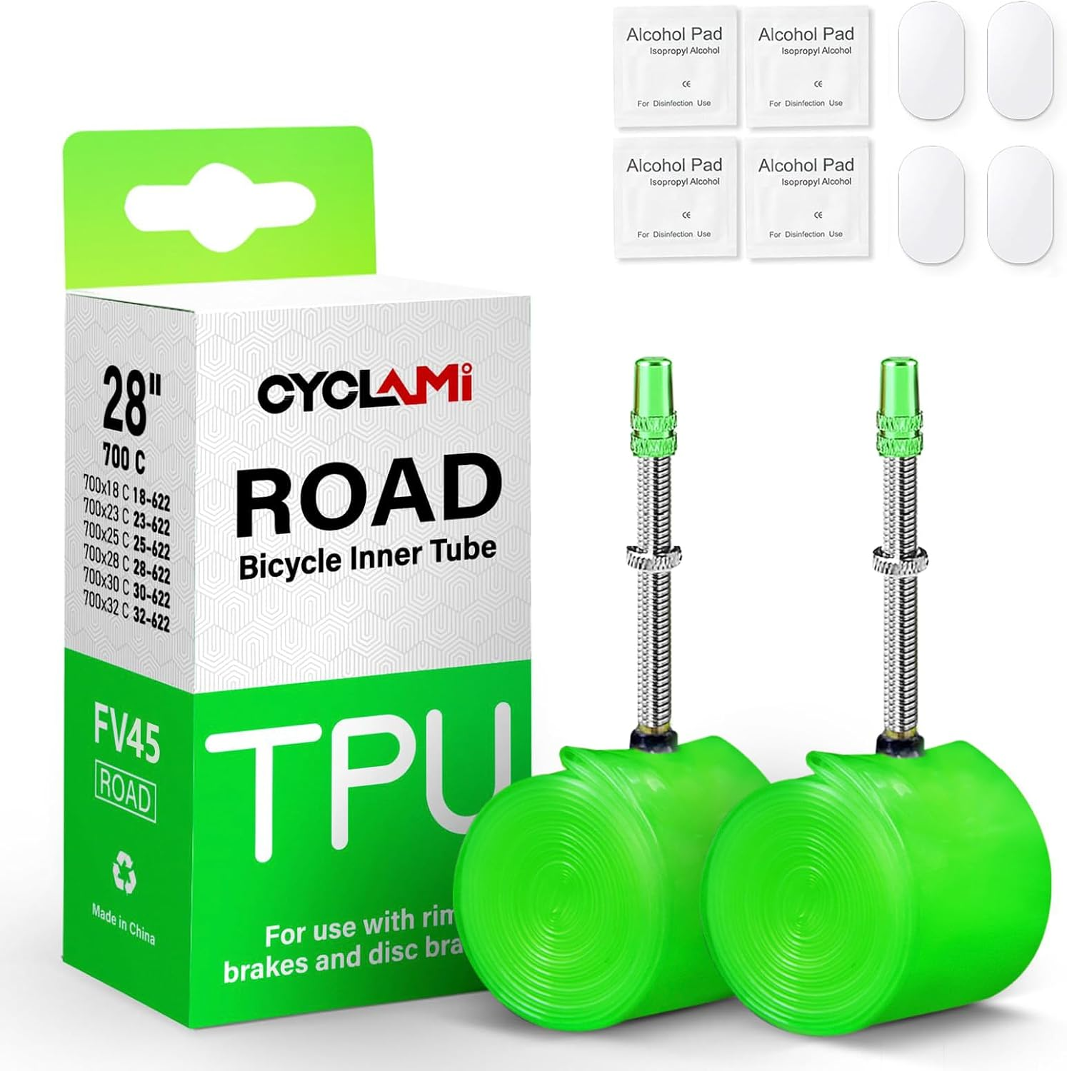 CYCLAMI Bike Inner Tubes Ultralight TPU Bicycle Tire 700C X 18-32C /MTB29 /MTB26 X 1.9-2.5 Inch with 45Mm/65Mm Presta Metal Valves (Include Bike Tube Patch Repair Kit)