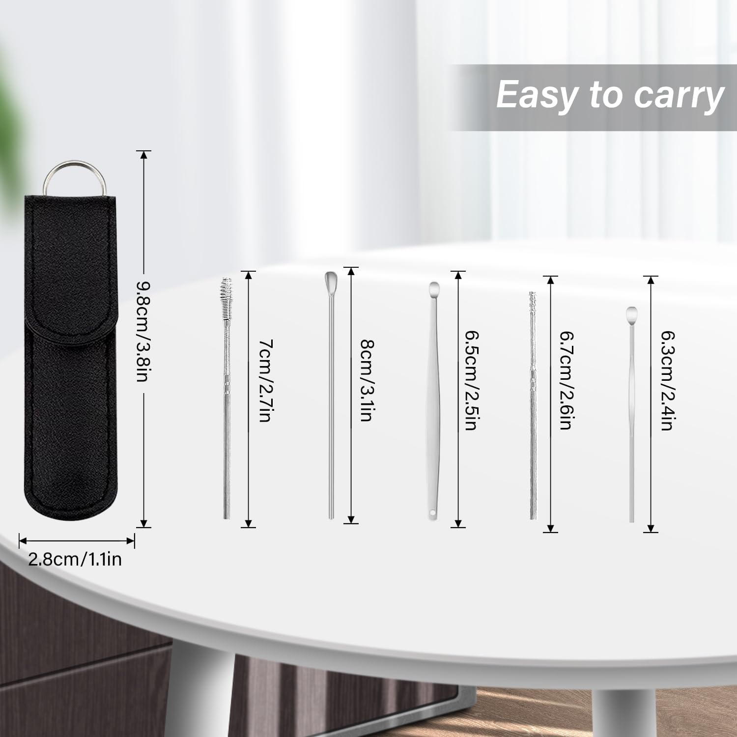 EKIND Earwax Removal Tool Kit 6 in 1 Stainless Steel Ear Cleanesing Set for Adults Kids,With Black Leather Case