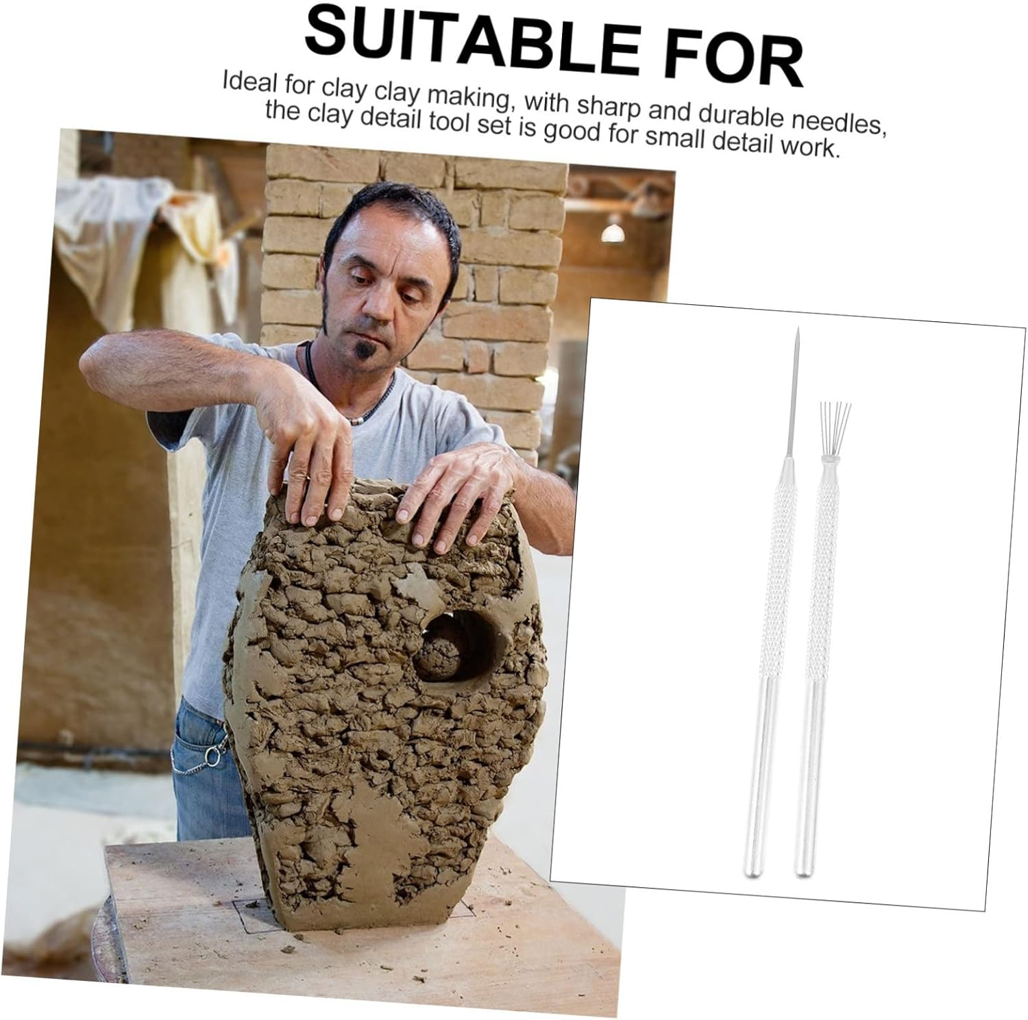 TEHAUX Pottery Clay Tools 4Pcs Clay Needle Tools for Detailed Sculpture and Modeling image number 3