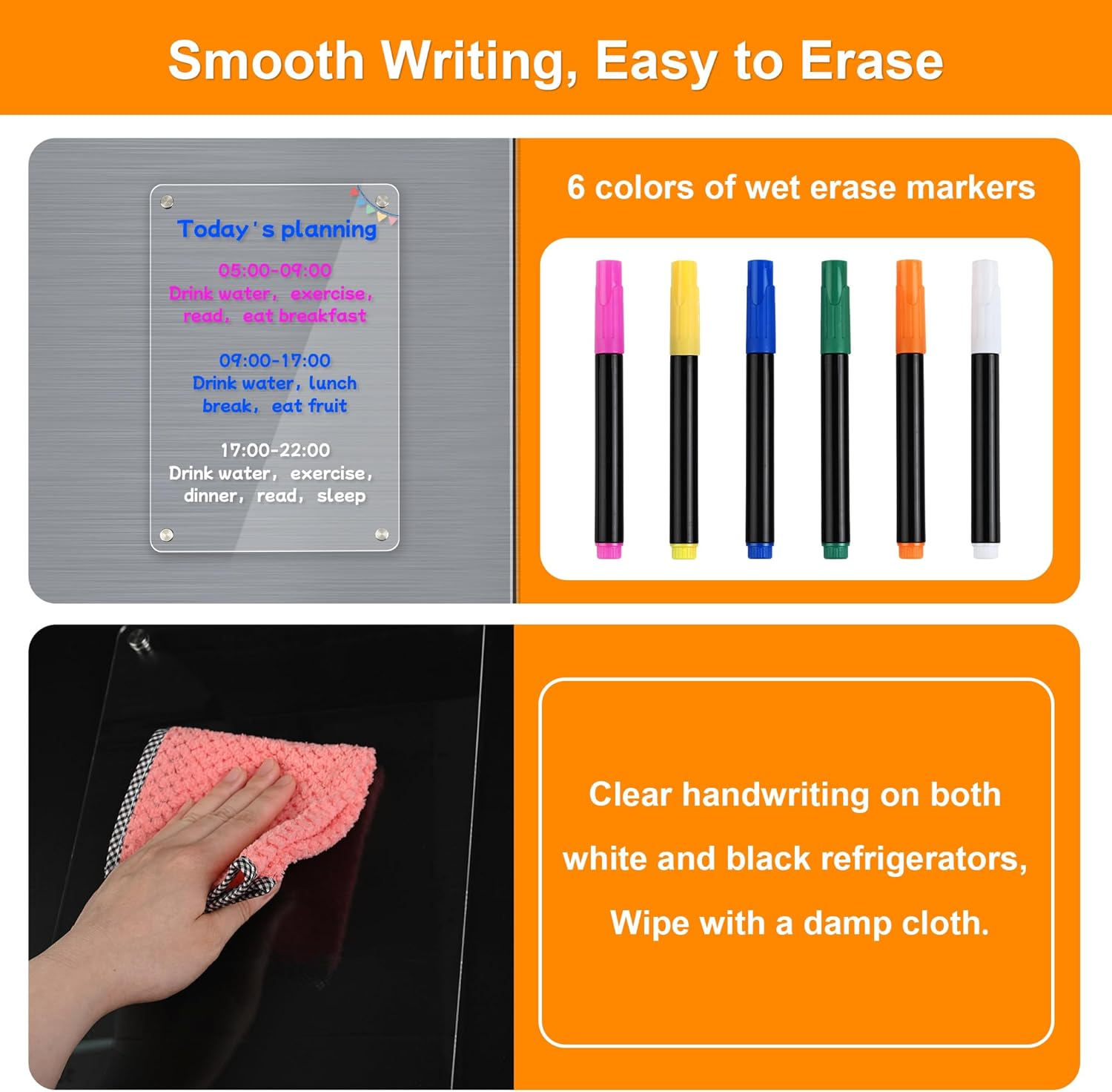 Acrylic Fridge Planner, 30 X 20 Cm Magnetic to Do List, Weekly Meal Planner Magnetic Fridge, Including 6 Wet Erase Markers, Marker Holder, Silicone Pads and Wipe Cloth. - 33 X 22 Cm Weekly Planner  Memo image number 2