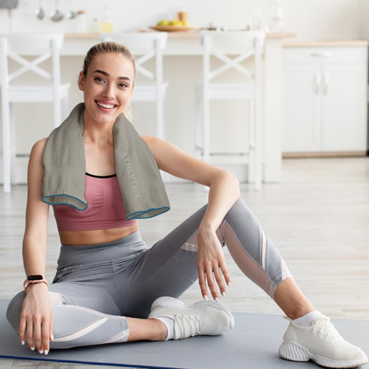 ATHLETICK 2 Pack Microfibre Towel Set for Gym, Yoga, Sports,Camping & Travel-400Gsm Quick Dry, Soft Hand Towels-Lightweight for Beach,Bath,Hiking,Hair & Kitchen-Super Absorbent with Bag (Grey)