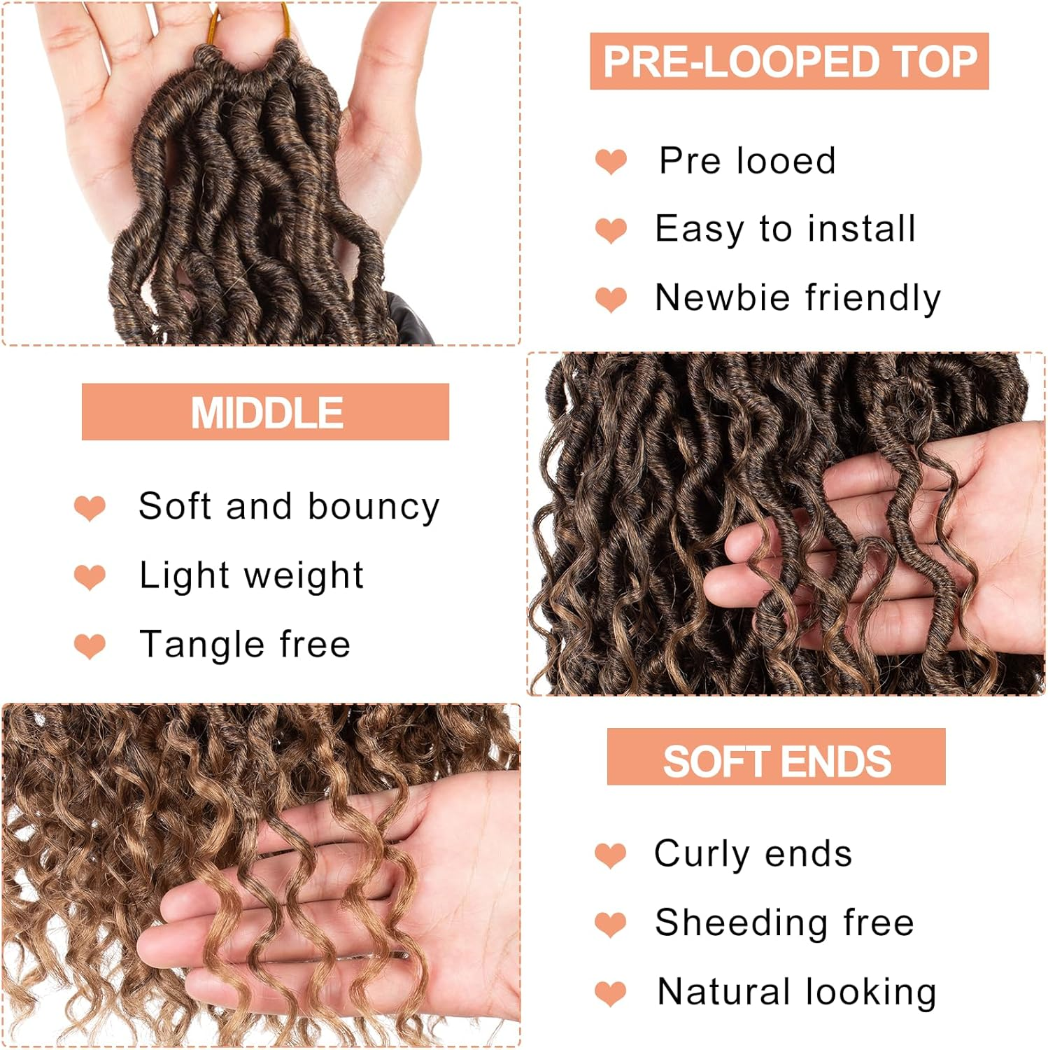 Mscat 14 Inch 8 Packs Ombre River Goddess Faux Locs Crochet Hair Wavy with Curly Ends Pre-Looped River Locs Synthetic Crochet Braiding Bohemian Faux Locs Hair Extensions (14 Strands/Pack T27#) image number 1