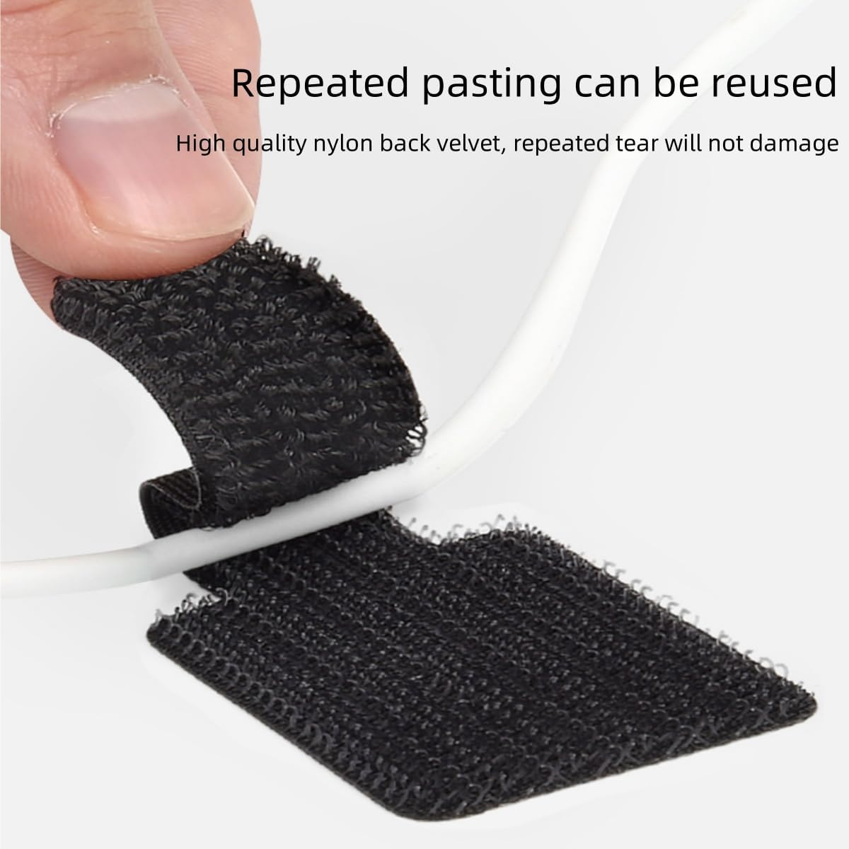 100Pcs Reusable Cable Ties,Self Adhesive Hook Loop Tape Heavy Duty Cable Straps, Sticky-Back Cord Organizer, Cable Clip, Household & Office Essentials (Black, White) image number 2