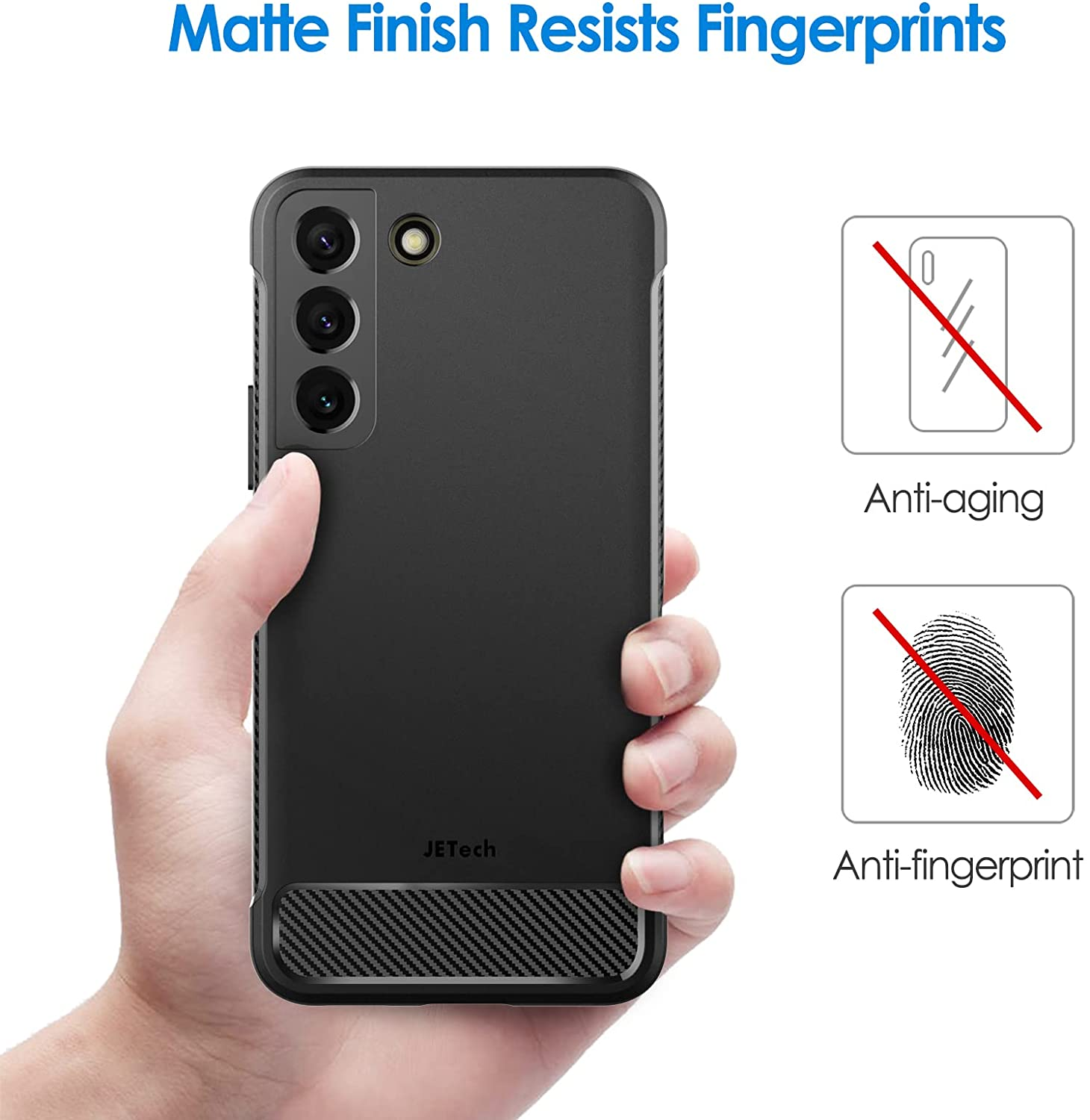 Jetech Slim Fit Case for Samsung Galaxy S22 5G 6.1-Inch, Thin Phone Cover with Shock-Absorption and Carbon Fiber Design (Black) image number 1