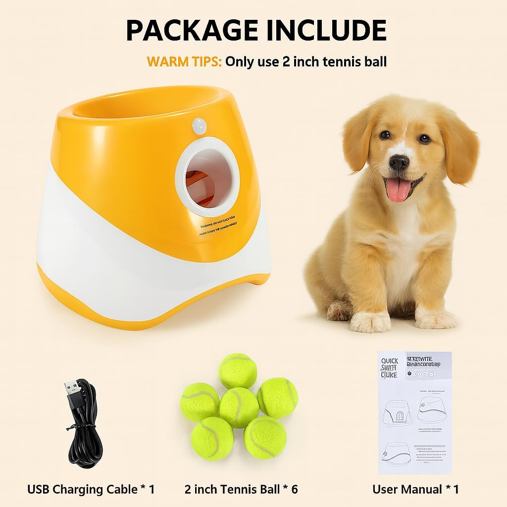 COZYVISTA - Automatic Dog Ball Launcher for Small Dogs &ndash; Interactive Pet Ball Thrower with 6 Balls, USB Rechargeable, 3 Distance Settings &ndash; Indoor & Outdoor Dog Toy &ndash; Compact & Durable ABS Design