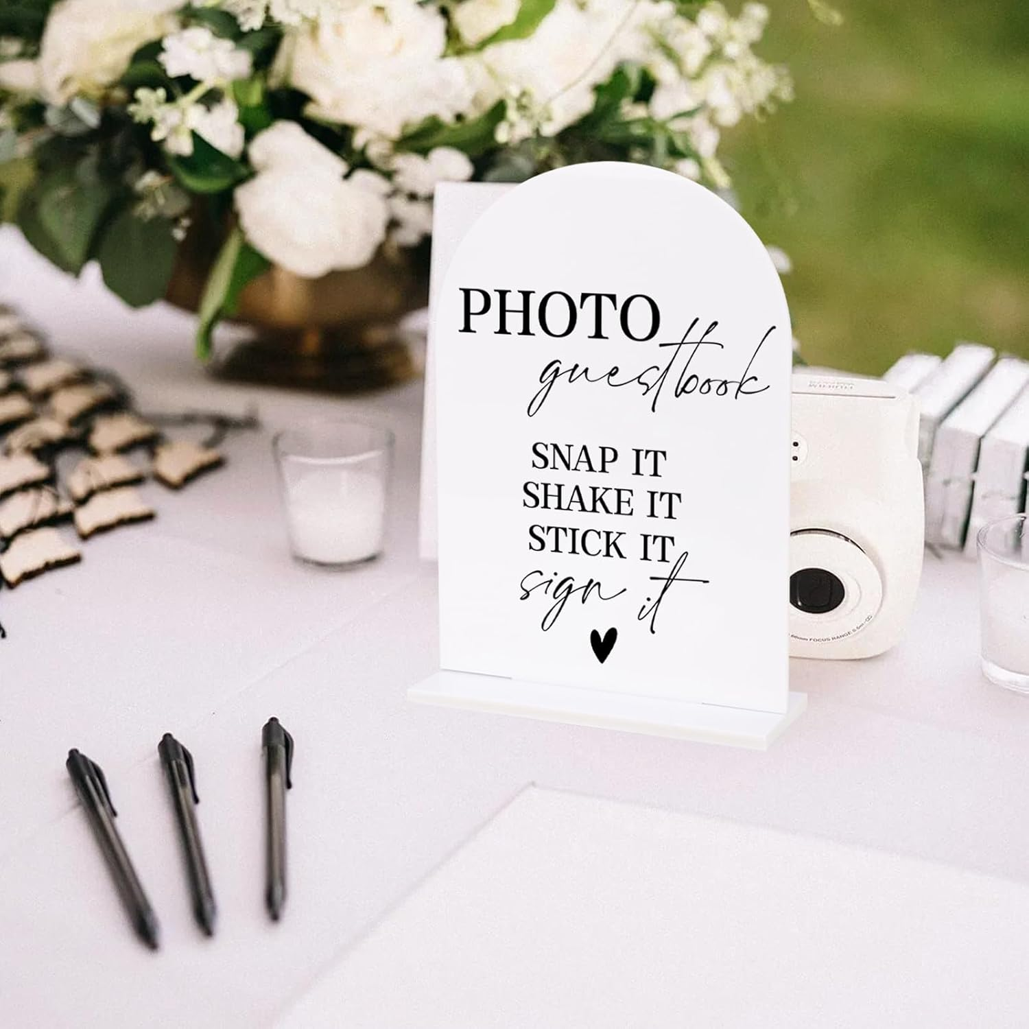 KOSKIMER Acrylic Wedding Signs - 2Pcswhite Ceremony & Reception Signage, 5X7 Inch Photo Guest Book Sign image number 1