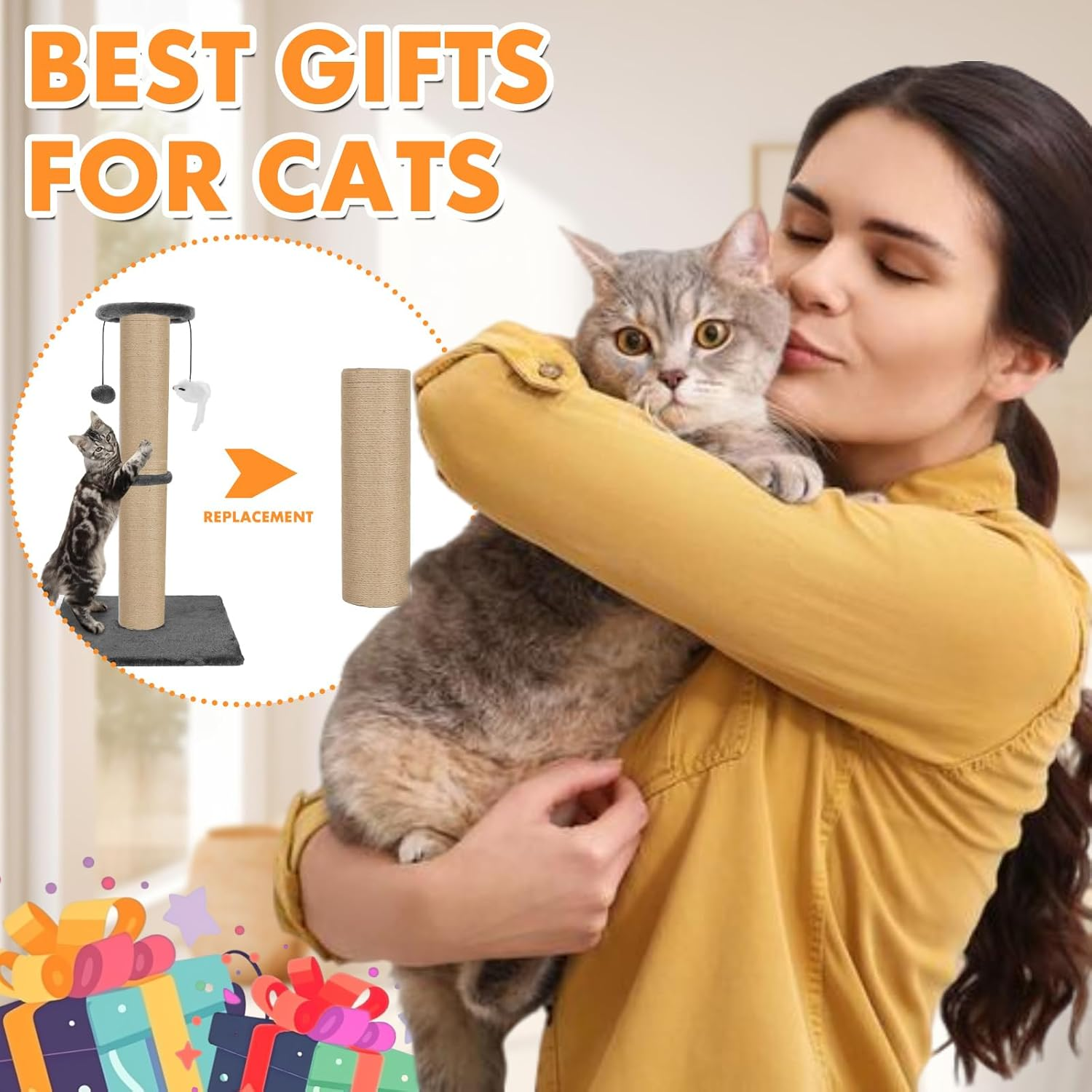 Pinkgarden Replacement Cat Scratching Post Sisal 40Cm 4.5" Thick Pack of 2 M8 Replacement Scratching Post Parts for Renovation White Includes Screws (Natural) image number 5