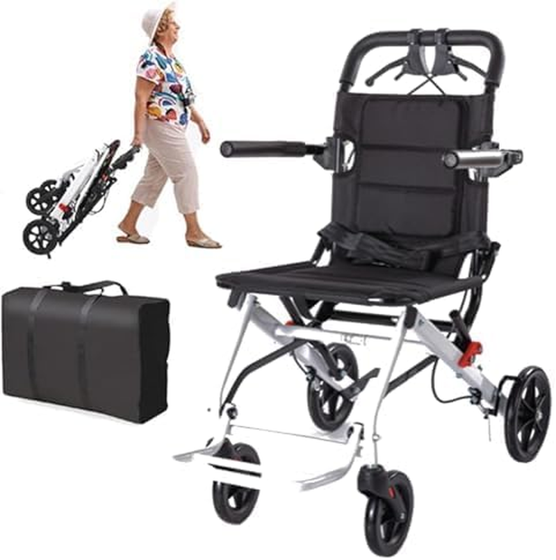 Lightweight Wheelchairs with Handbrake Ultralight Folding Travel Wheelchair Portable Compact Wheelchair for Adults, 8" Rear Wheels (White) image number 4