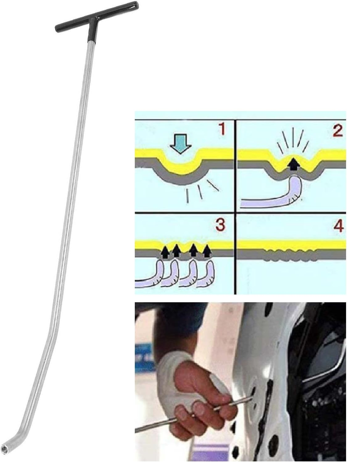 Paintless Dent Removal Rod, Puller Rods Dent Paintless Repair Tools Car Removal Body Push Kit with 14 Replaceable Heads, Dent Damage Repair for Hail Dents image number 6