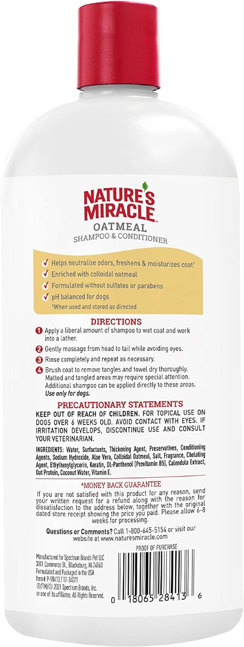 Nature&rsquo;S Miracle Oatmeal Shampoo & Conditioner, 946Ml, No Wet Dog Smell, Gentle Formula, Locked in Moisture, Pistachio Cream Scent image number 1