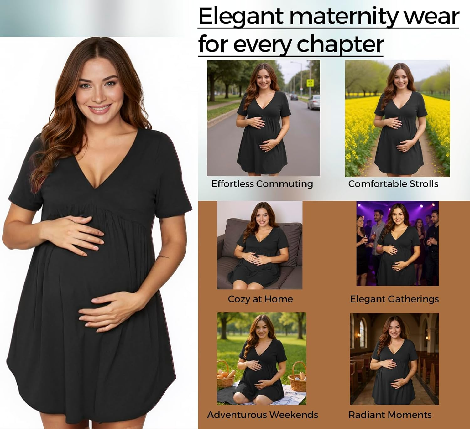 Summer Ladies, Maternity Casual Homewear V-Neck Short Sleeve Pajama Dresses