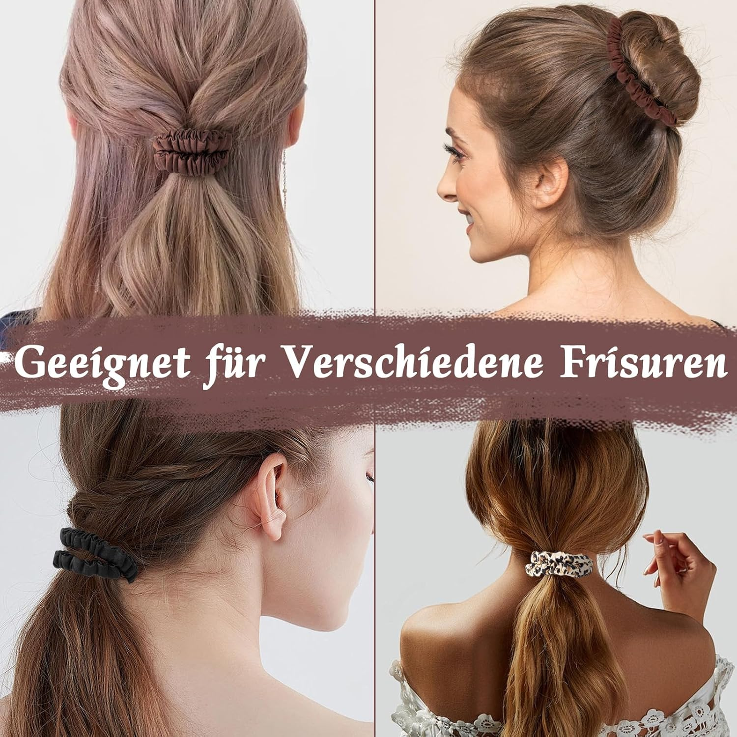 Pack of 3 Silk Scrunchies in Leopard Print, Black & Coffee, Elegant Hair Bobbles for Women & Silk Hair Scrunchie, Stylish Hair Accessories for Daily Hairstyles and Special Occasions image number 4