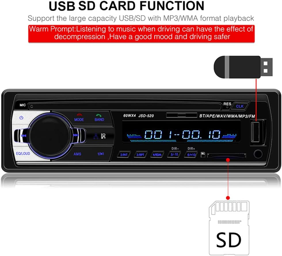 Polarlander Car Radio Audio USB/SD/MP3 Player Receiver Bluetooth Hands-Free with Remote Control Black 1 Din image number 2