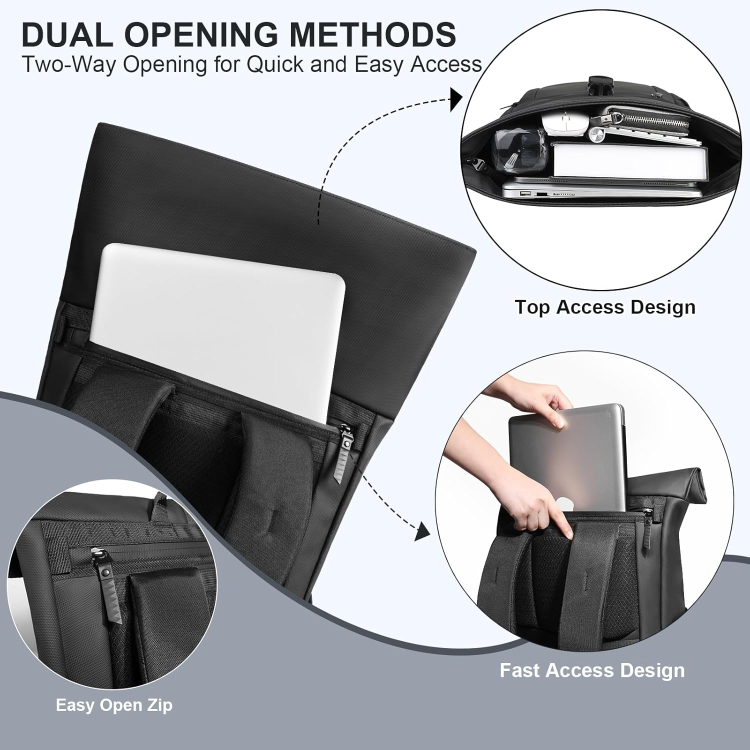 HEROIC KNIGHT Rolltop Laptop Backpack, Water-Resistant Bussiness Travel Backpack for Men Women, Expandable 20-27L Casual Daypack for 15.6 Inch Computer, Work Bag for Commute/College/Hiking,Black image number 1