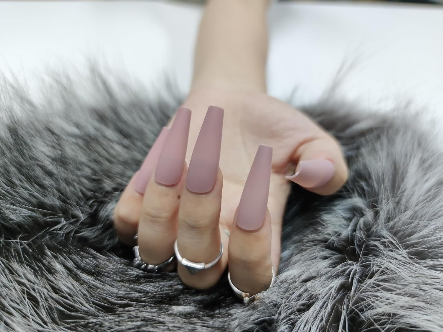 Press on Nails Fake Long Coffin Nail Tips Nude Matte 20 Pcs image number 1