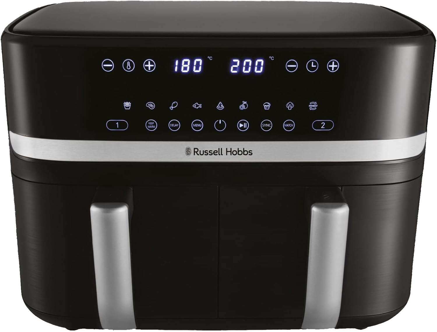 Russell Hobbs Satisfry 9L Dual Basket Air Fryer, RHAF2768SIL, Dual Baskets, Sync & Match Functions, Digital Touch Screen, 9 Pre-Set Functions, Silver image number 4