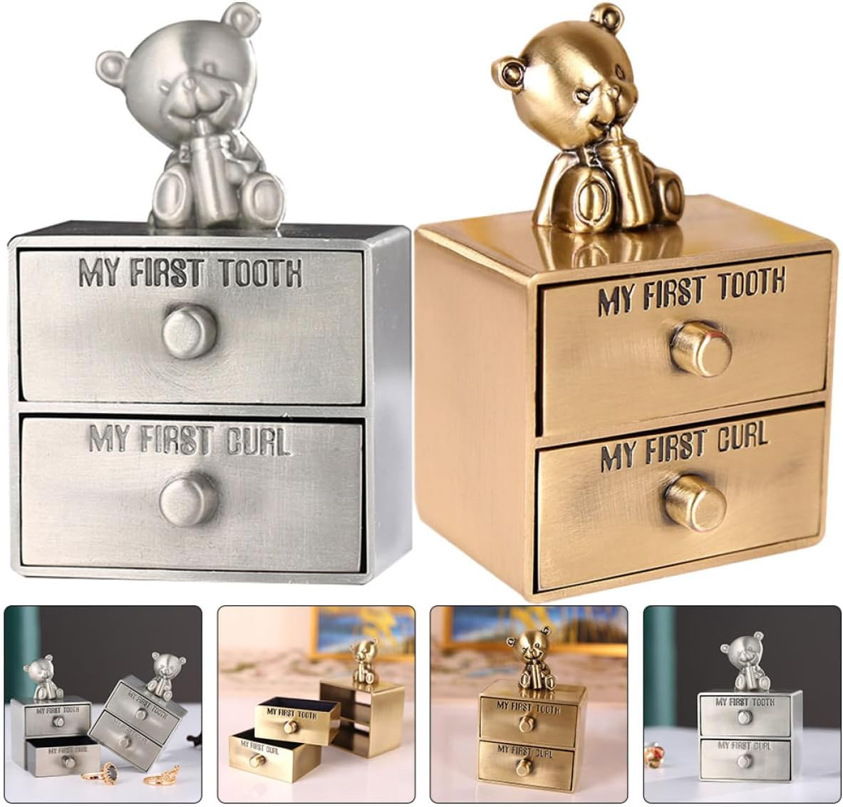 Hohopeti 2Pcs Teeth Box Metal Tooth Holder Keepsake Box Boy Girl Tabletop Display Storage Container image number 2