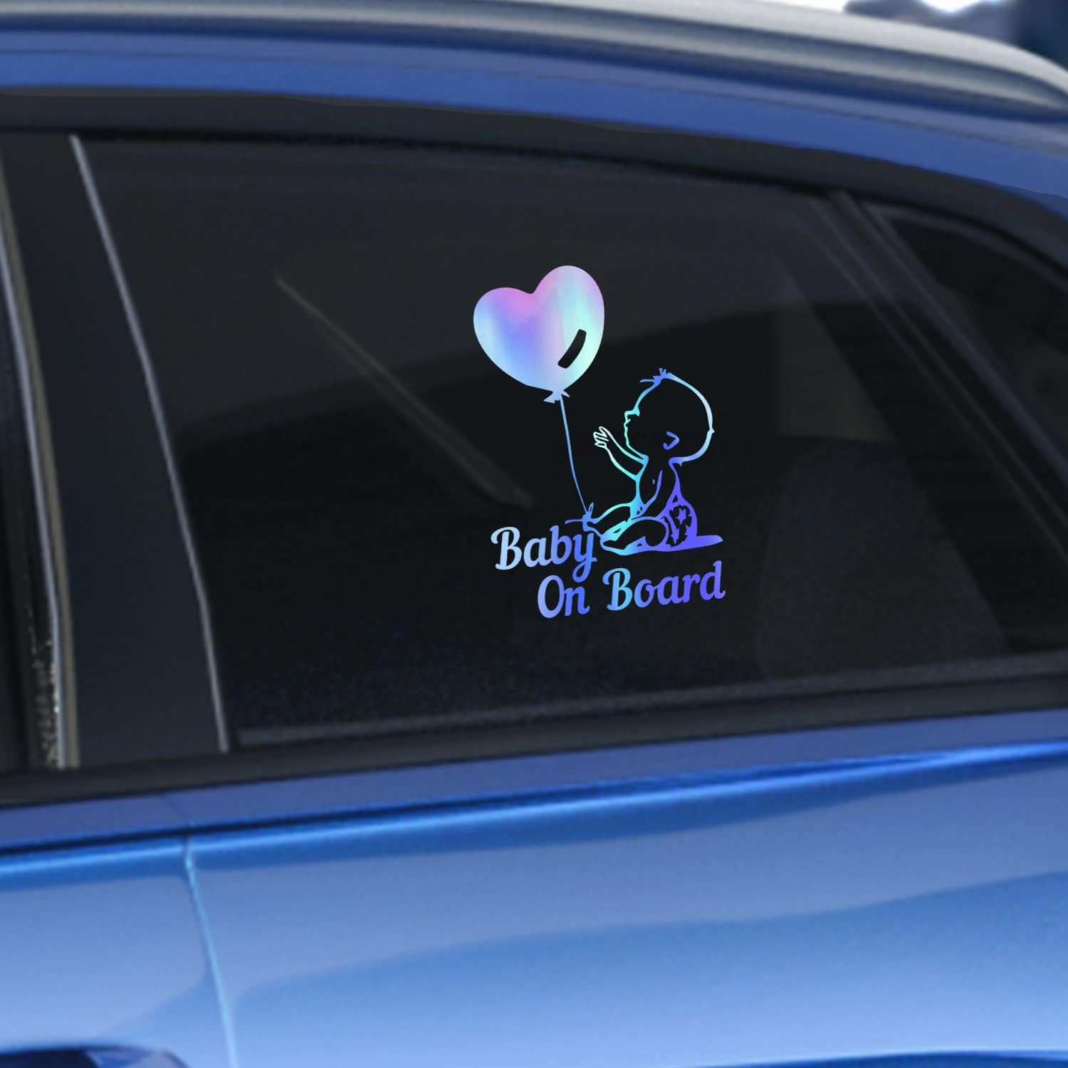 Vesvory 2Pcs Balloon Baby in the Car Stickers, Funny Baby on Board Sticker Baby Safety Sign Die Cut Vinyl Stickers Cute Baby Window Bumpers Car Sticker (Rainbow Blue) image number 5