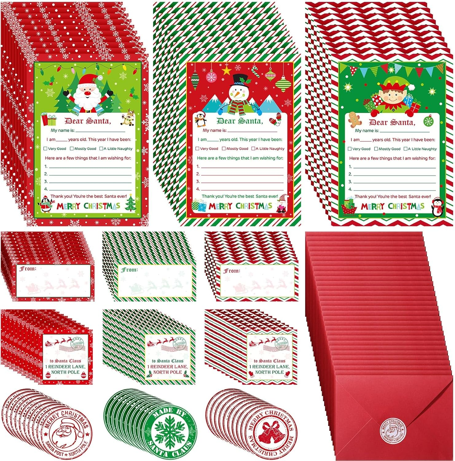 Harloon 150 Pcs Letter to Santa Writing Kit Christmas Wish List Snowman Elf Xmas Letter Paper Stationery with Sticker Nice Naughty Snowflake Envelopes Christmas List for Holiday Greeting Supplies image number 5