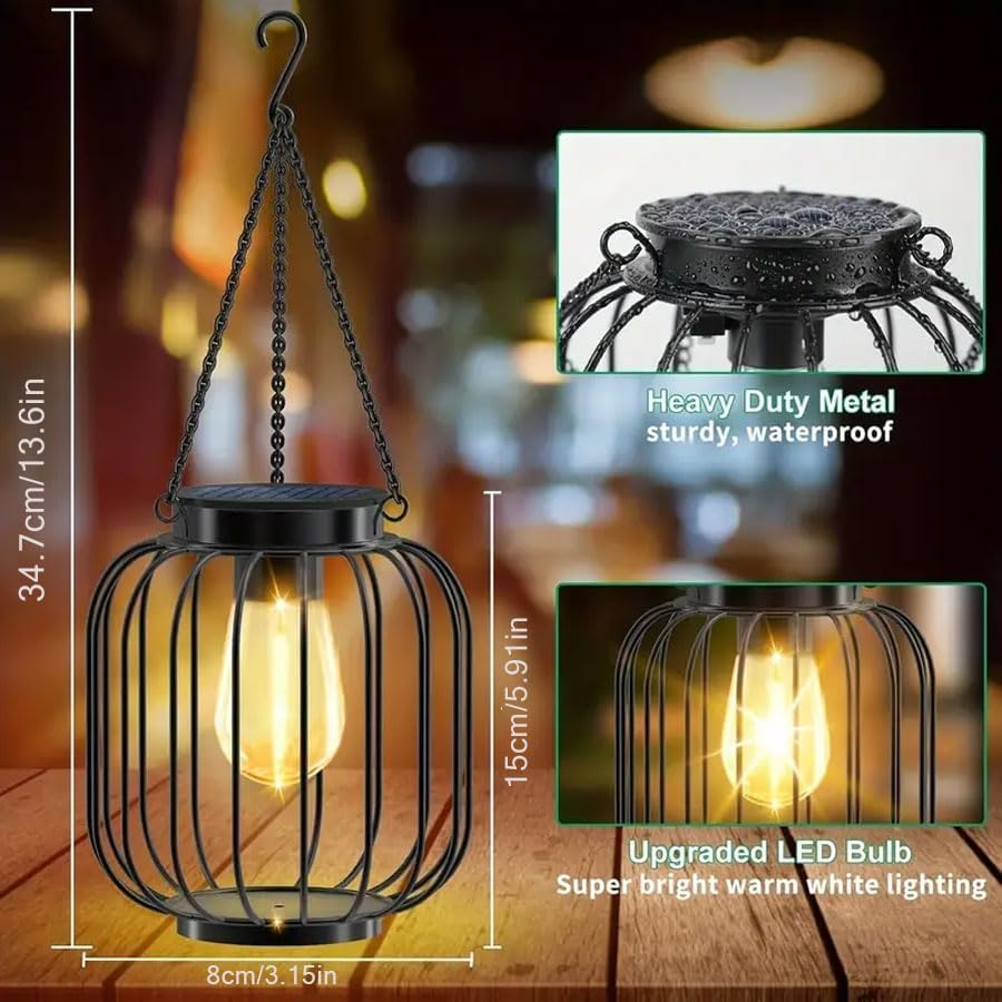 Solar Outdoor Lights Hanging Solar Lantern Metal Solar Lights, Waterproof Garden Lamps Vintage Decoration Landscape Hollow for Garden Yard Patio Pathway Halloween Christmas (4 Pack) image number 1