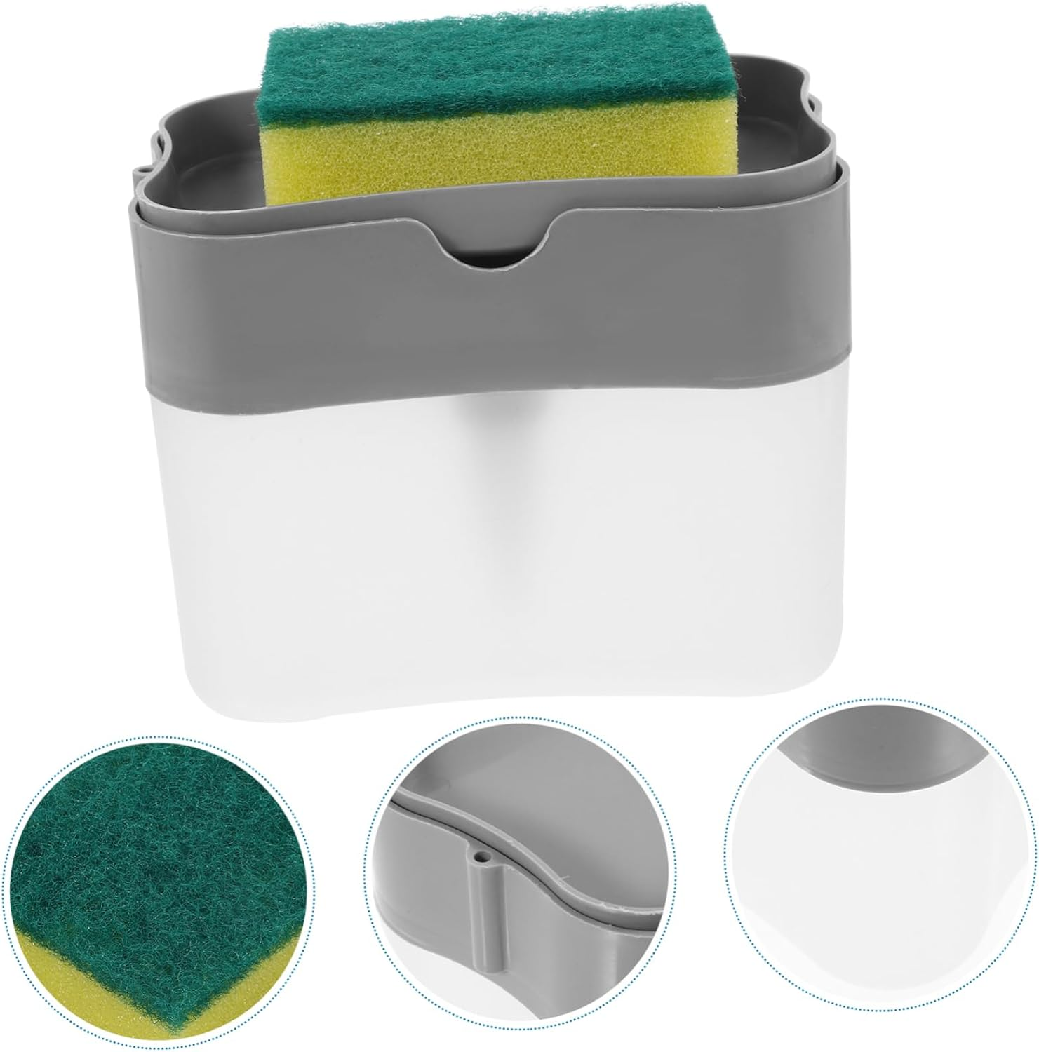 Amosfun Manual Soap Dispenser and Sponge Soap Box with Press Pump Silver for Kitchen and Home Use Practical Sponge Holder without Single Piece Random Color image number 2