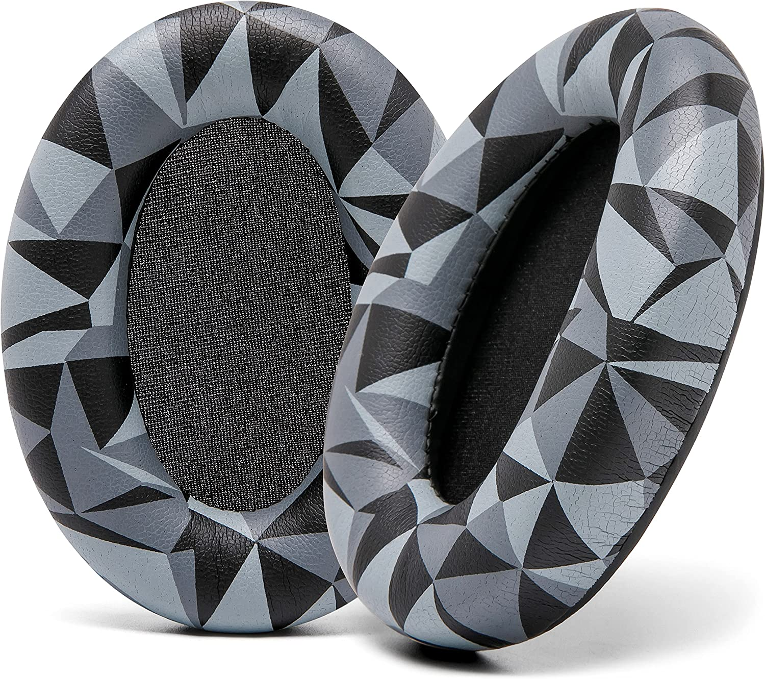 WC Wicked Cushions Replacement Ear Pads for Sony WH1000XM3 Over-Ear Headphones - Softer PU Leather Cushions, Luxurious Noise Isolating Memory Foam, Added Thickness (2021 Updated) (Geo Grey)