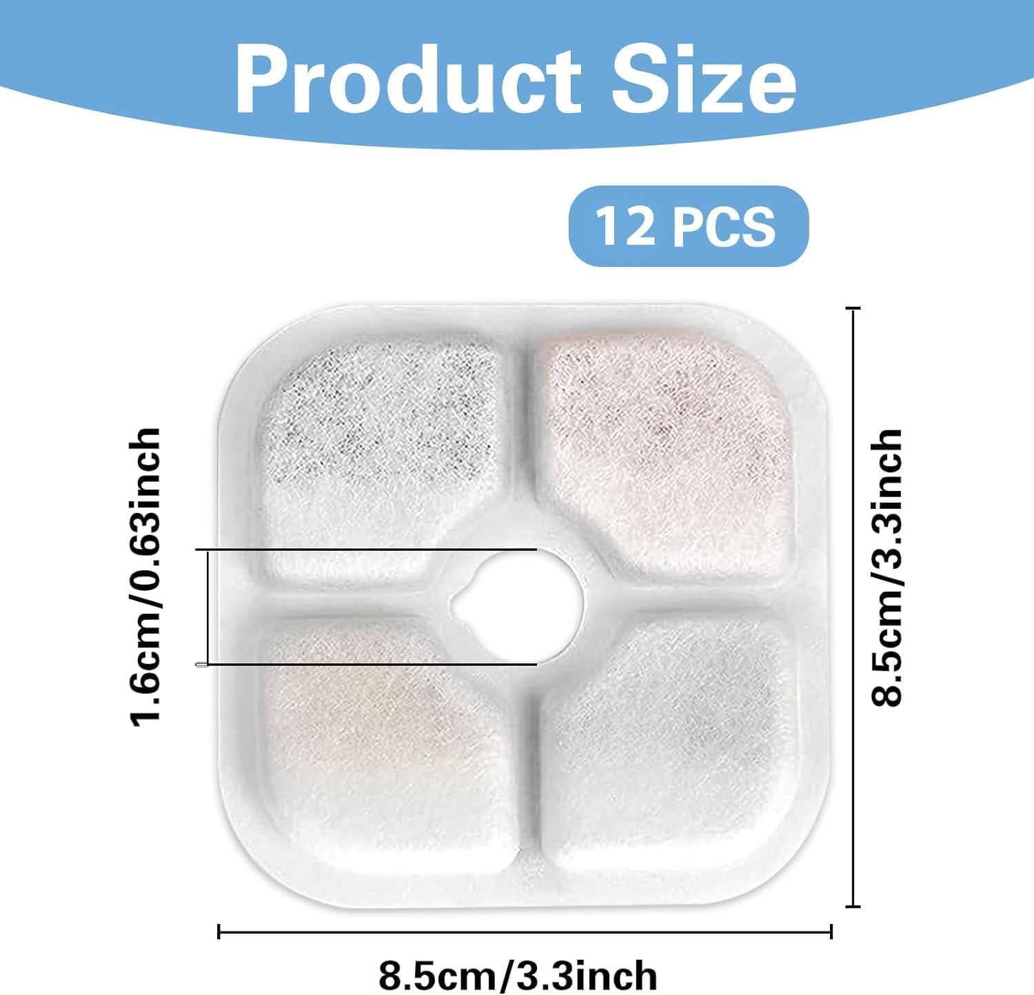 Pack of 4 Cat Fountain Filters for 2.5 L Pixi Drinking Fountain, Resin Activated Carbon Three Layer Filtration System, for 43717 Filter Cat Fountain Replacement Filter (Pack of 4) image number 4