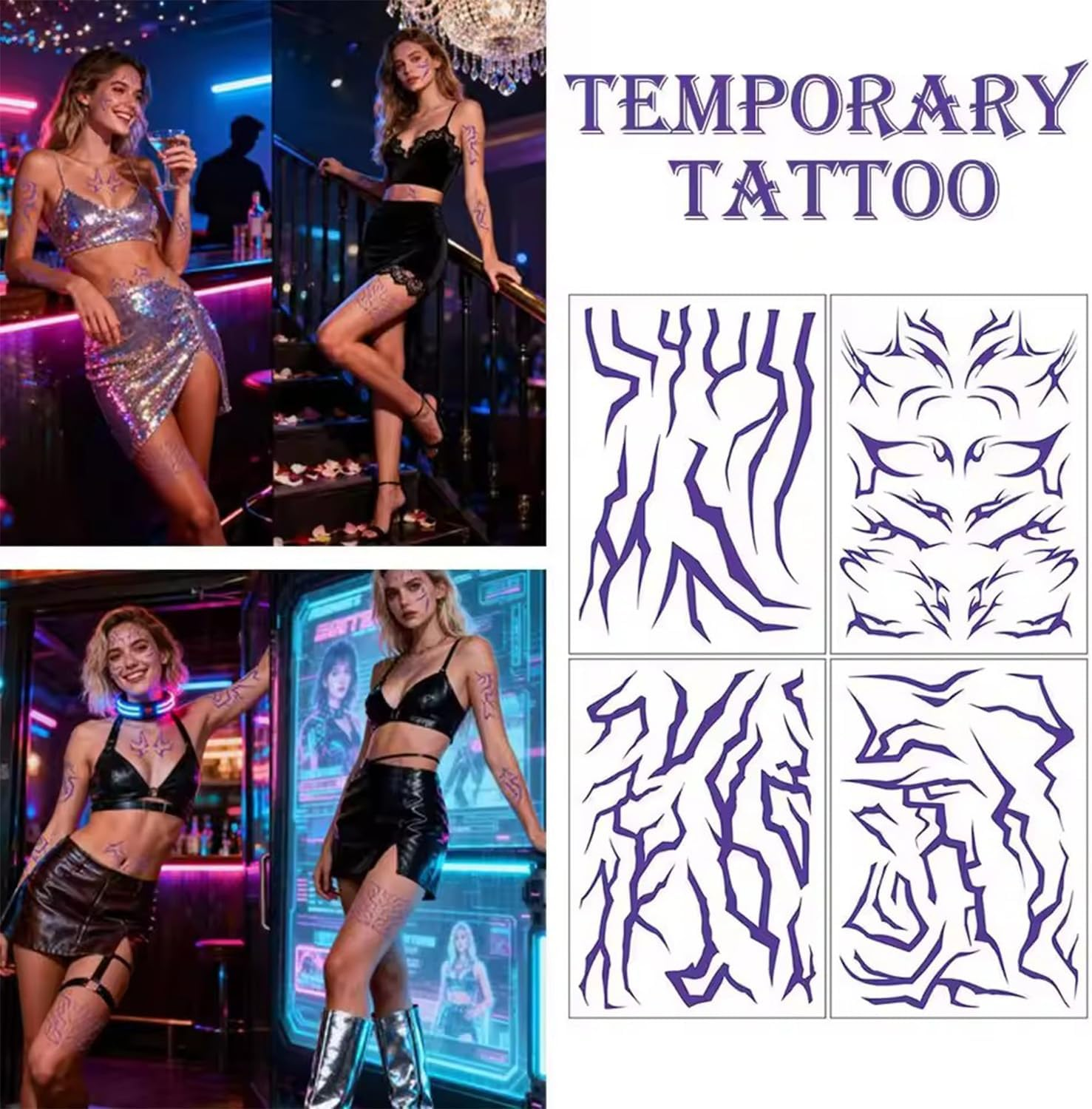 4 Sheets Temporary Tattoos,16Pcs Kpop Anime Rumi Tattoos Cosplay Body Tattoos Stickers for Face Thighs Waist,Costume Accessories for Halloween Christmas Party Favors (B) image number 3