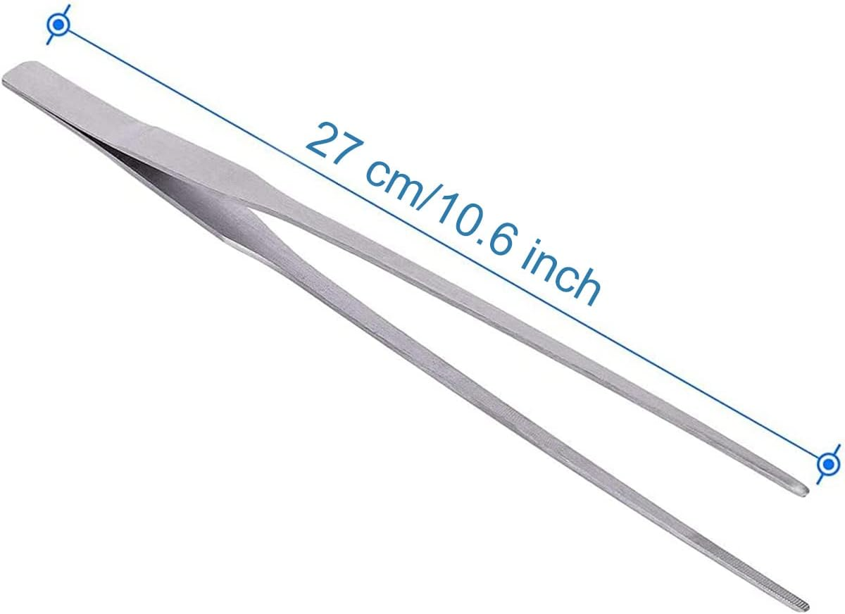 MMOBIEL 2 Pcs Stainless Steel Tweezers/Tong 27Cm / 10.6 Inch Extra Long Straight/Curved with Precision Serrated Tip for Aqua Scaping, Garden Work, Cooking, Industrial Work, Laboratory Use. image number 2