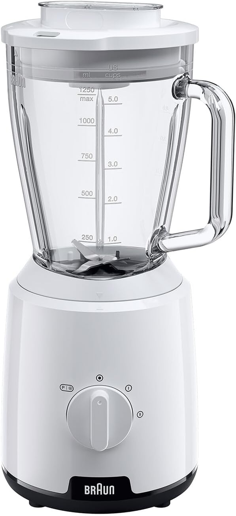 Braun Household Powerblend 1 Jug Blender JB1050BK, Triaction Technology, Food Blender, Drink Blender, 600W, 2 Speeds, Compact Design, Black