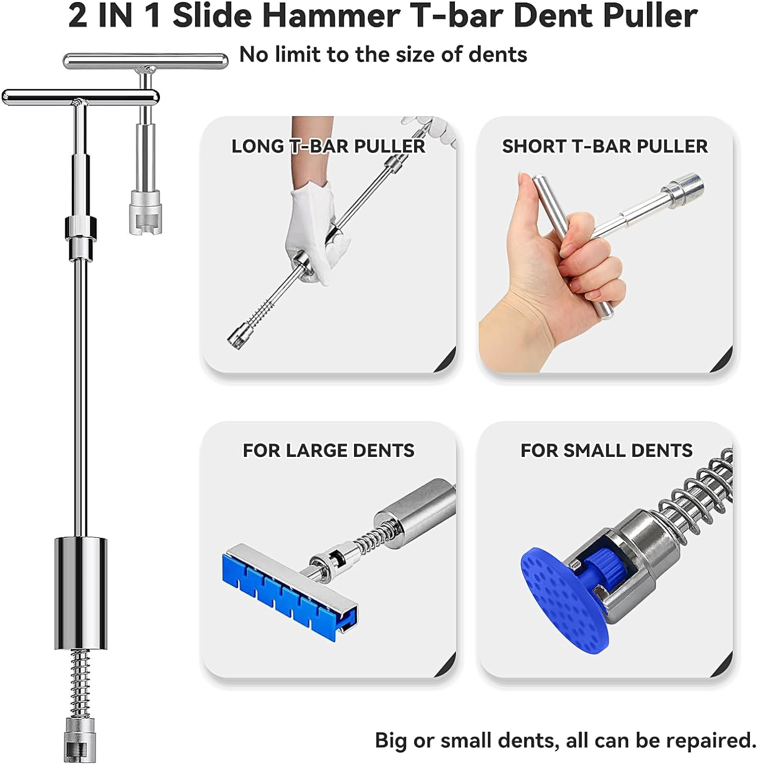 97Pcs Dent Puller Kit, Paintless Dent Removal Kit for Dent Repair, Dent Repair Kit with Golden Lifter, Slide Hammer T-Bar, Bridge Puller, Car Dent Puller Kit for Auto Hail Damage Door Ding image number 4