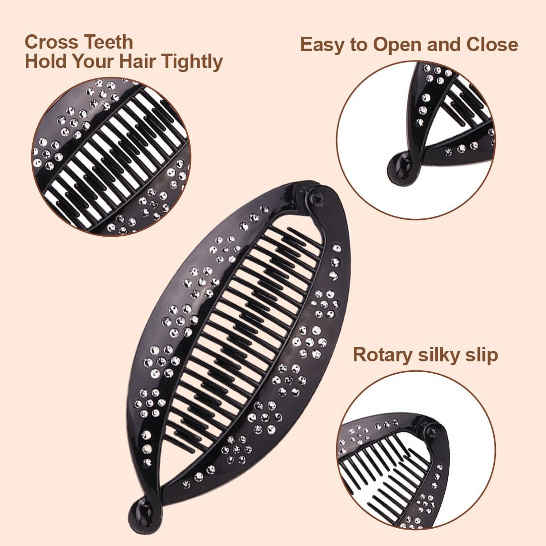 IBXWMNG Pack of 2 French Banana Clips Hair Comb Fishtail Hair Clip Combs Vintage Hair Clips round Banana Clips Flexible Ponytail Holder Clips Hair Styling Accessories for Women Girls image number 1