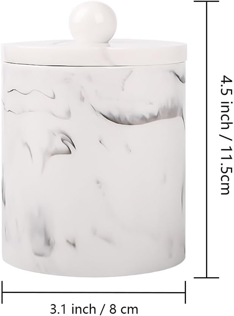 Tonxus Bathroom Vanity Countertop Divided Jars with Lid,Cotton Swab Holder,Resin Cotton Ball Container Makeup Sponges Cosmetics Canister,Bath Salts Storage Box (Marble White of 2)