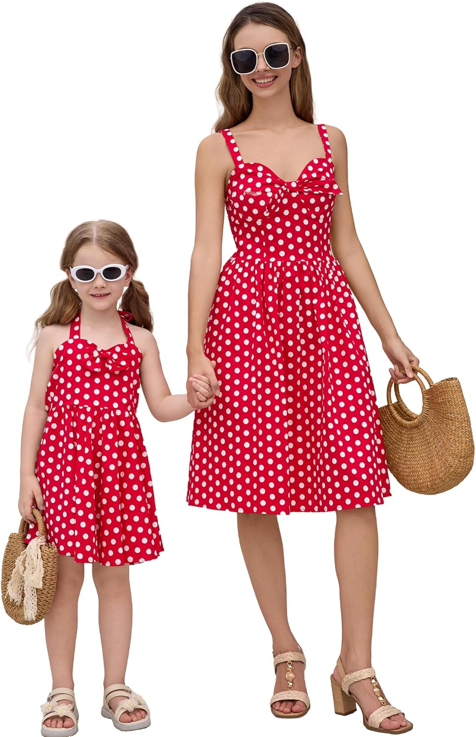AWIBMK Mommy and Me Vintage Dress Bowknot Sweetheart Neck Smocked Back A-Line Mother Daughter Tea Party Holiday Dresses