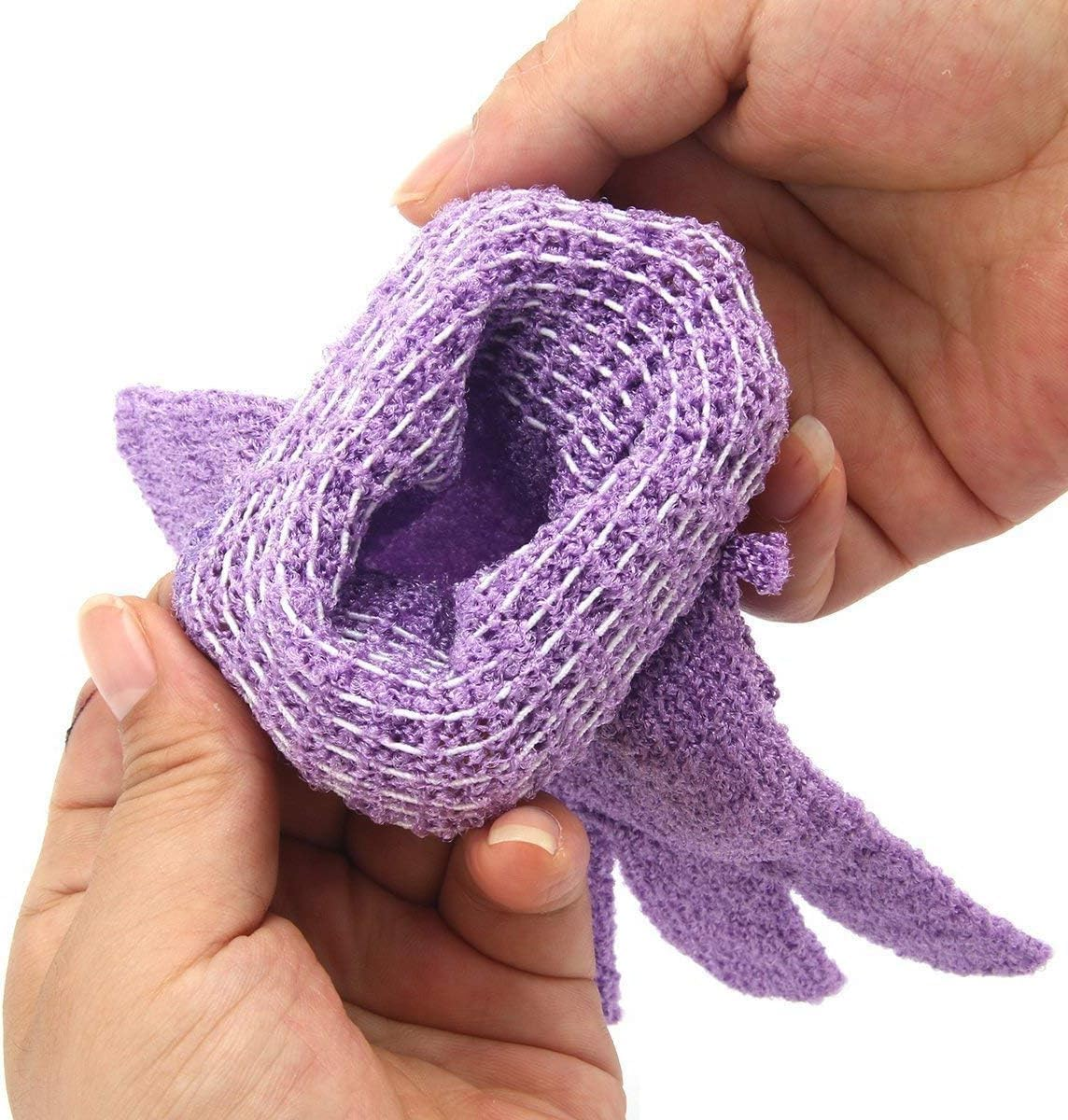 Exfoliating Bath Loofah Gloves, Body Scrub Wash Mitts, Skin Massage Sponge, Dead Skin Brush, Luxury Spa Loofah - 2 Pairs (Blue&Lilac) image number 2