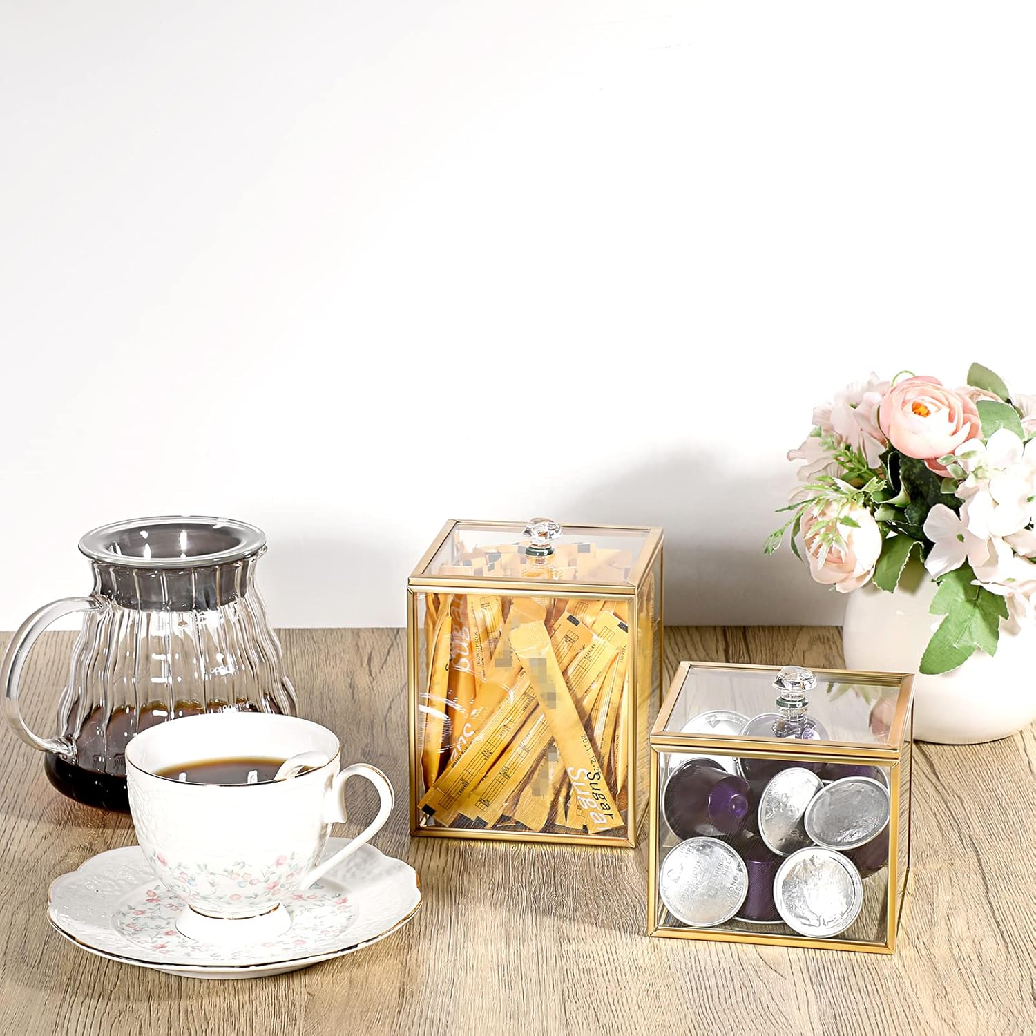 Hipiwe 2 Pack Glass Qtip Holder Dispenser with Lid Gold Bathroom Containers for Cotton Balls Makeup Sponges Bath Salts Candles Vanity Canisters Countertop Storage Organizer Jar image number 3