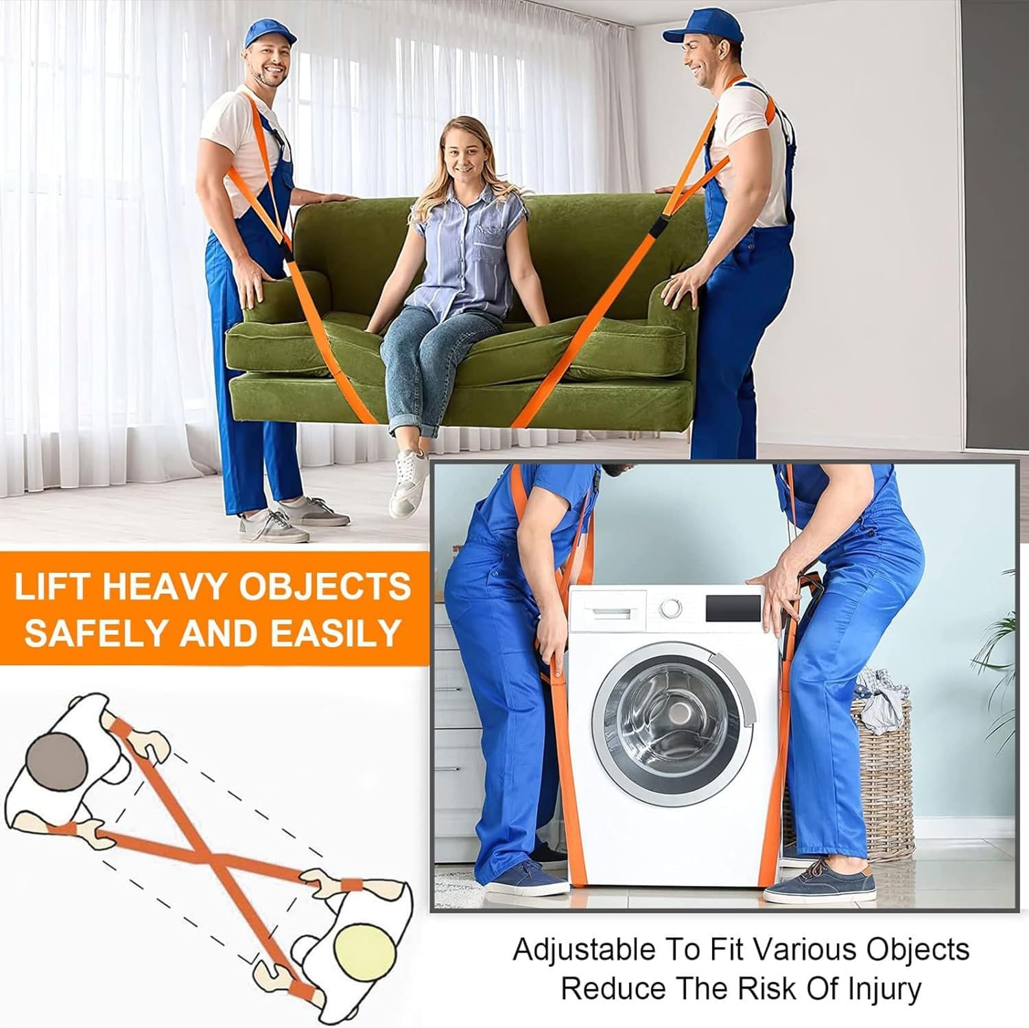 MEZOKUCEL Shoulder Dolly Moving Straps - Lifting Strap for 2 Movers - Move, Lift, Carry, and Secure Furniture, Appliances, Heavy, Bulky Objects Safely, Efficiently, More Easily like the Pros (Orange)