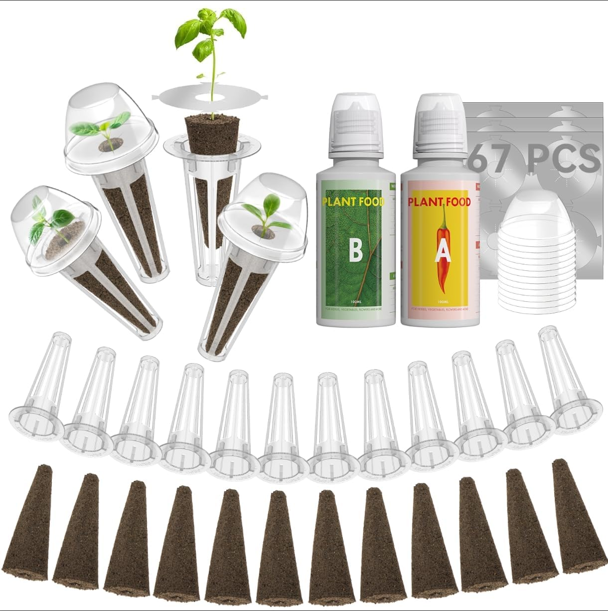 67Pcs for Aerogarden, Idoo Hydroponic Growing Systems Aero Gardening Seed Pods Kit Includes 30 Grow Sponges, 12 Grow Baskets, 12 Grow Domes, 12 Stickers, and A&B Nutrient Plant Food image number 4
